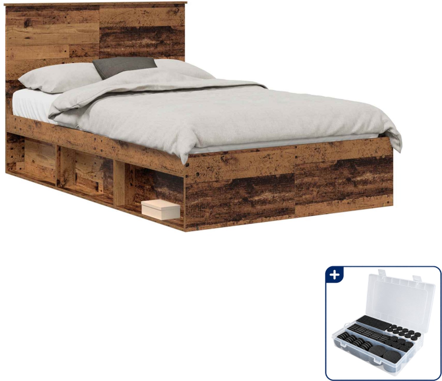 vidaXL bedframe met hoofdeinde - 120 x 200 cm - oudhout - Inclusief antikrasvilt 177-delig Bruin