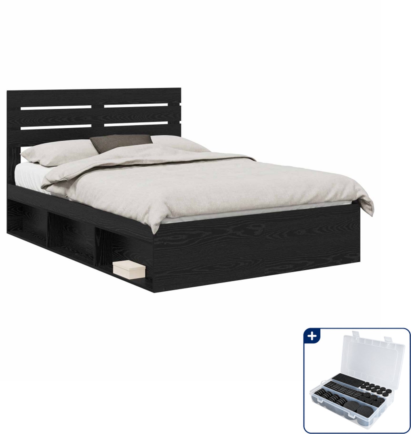 vidaXL bedframe met hoofdeinde - 150 x 200 cm - massief grenenhout - zwart - Inclusief antikrasvilt 177-delig Grijs