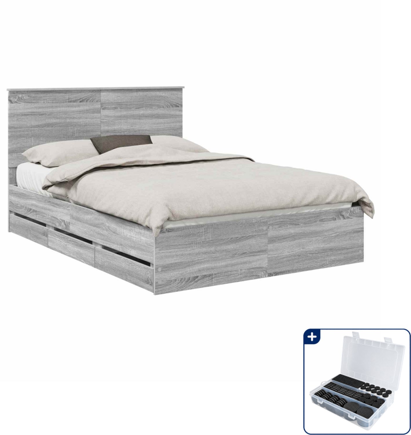 vidaXL Bedframe Small double - 140 x 200 cm - bewerkt hout - grijs sonoma - Inclusief antikrasvilt 177-delig