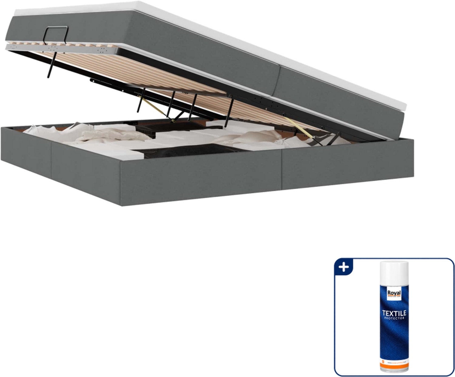 vidaXL opbergbed met matras - 200 x 200 cm - donkergrijs - Inclusief textielbeschermer 500 ml Zwart