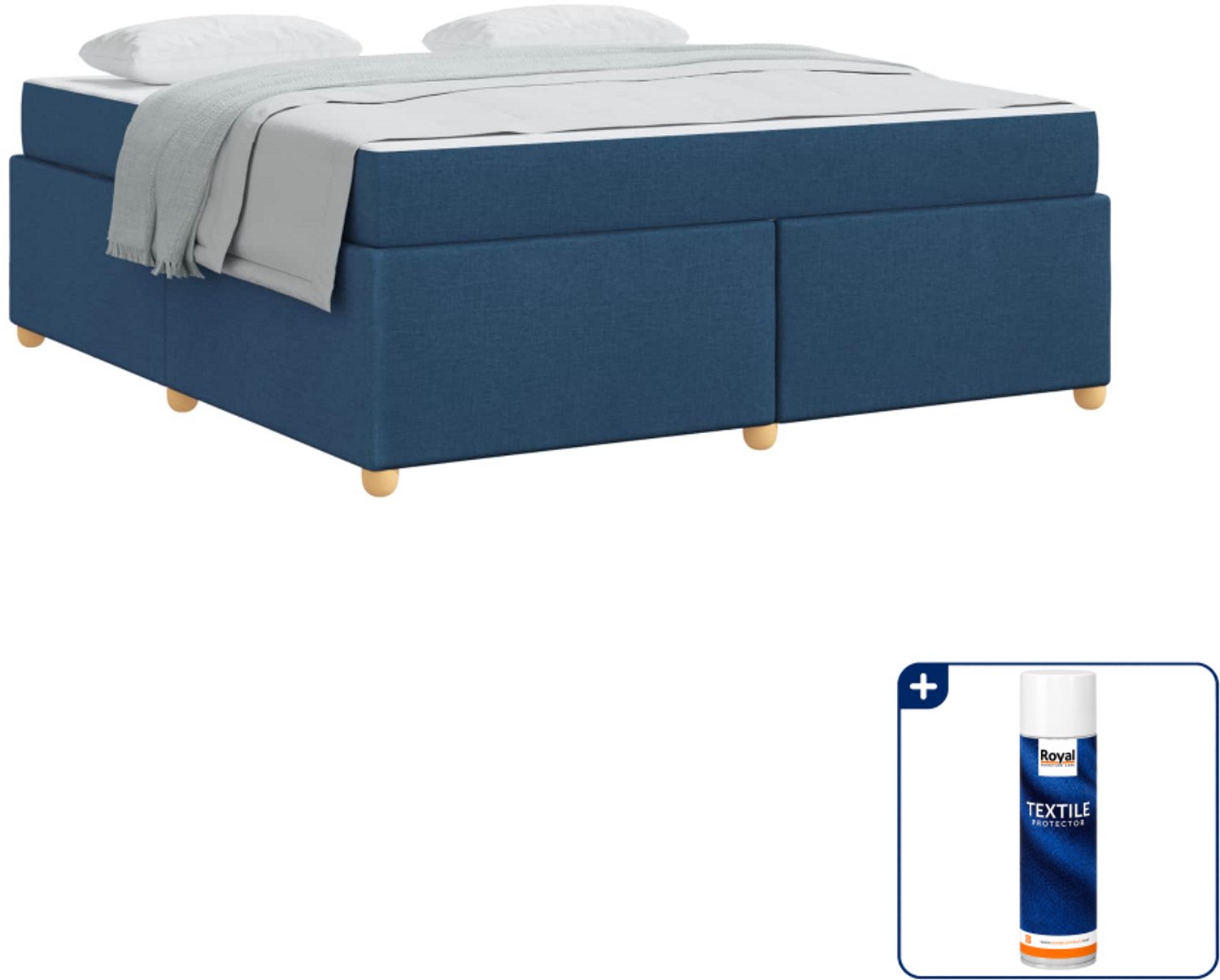 vidaXL Bedframe met matras Kingsize 180 x 200 cm - stof - blauw - Inclusief textielbeschermer 500 ml Bruin