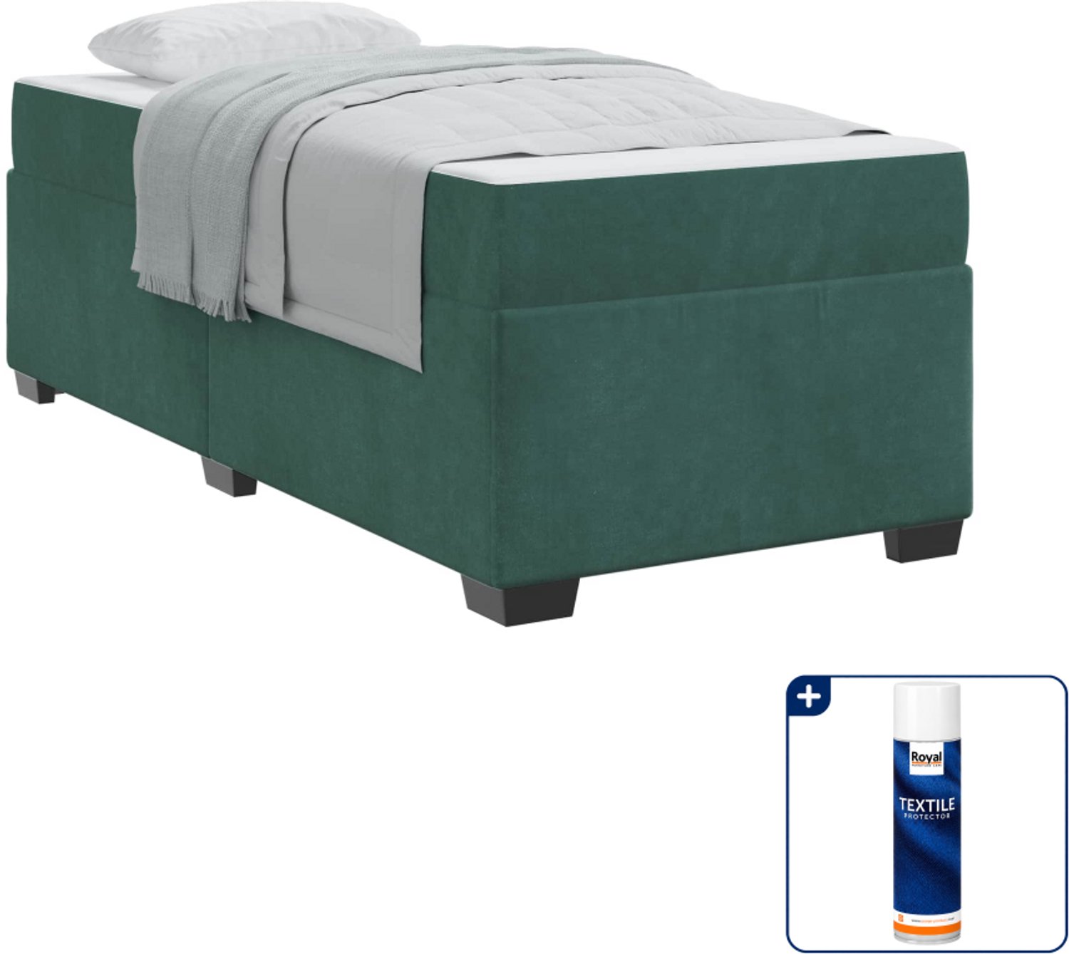 vidaXL bedframe met matras - 90 x 200 cm - stof - donkergroen - Inclusief textielbeschermer 500 ml