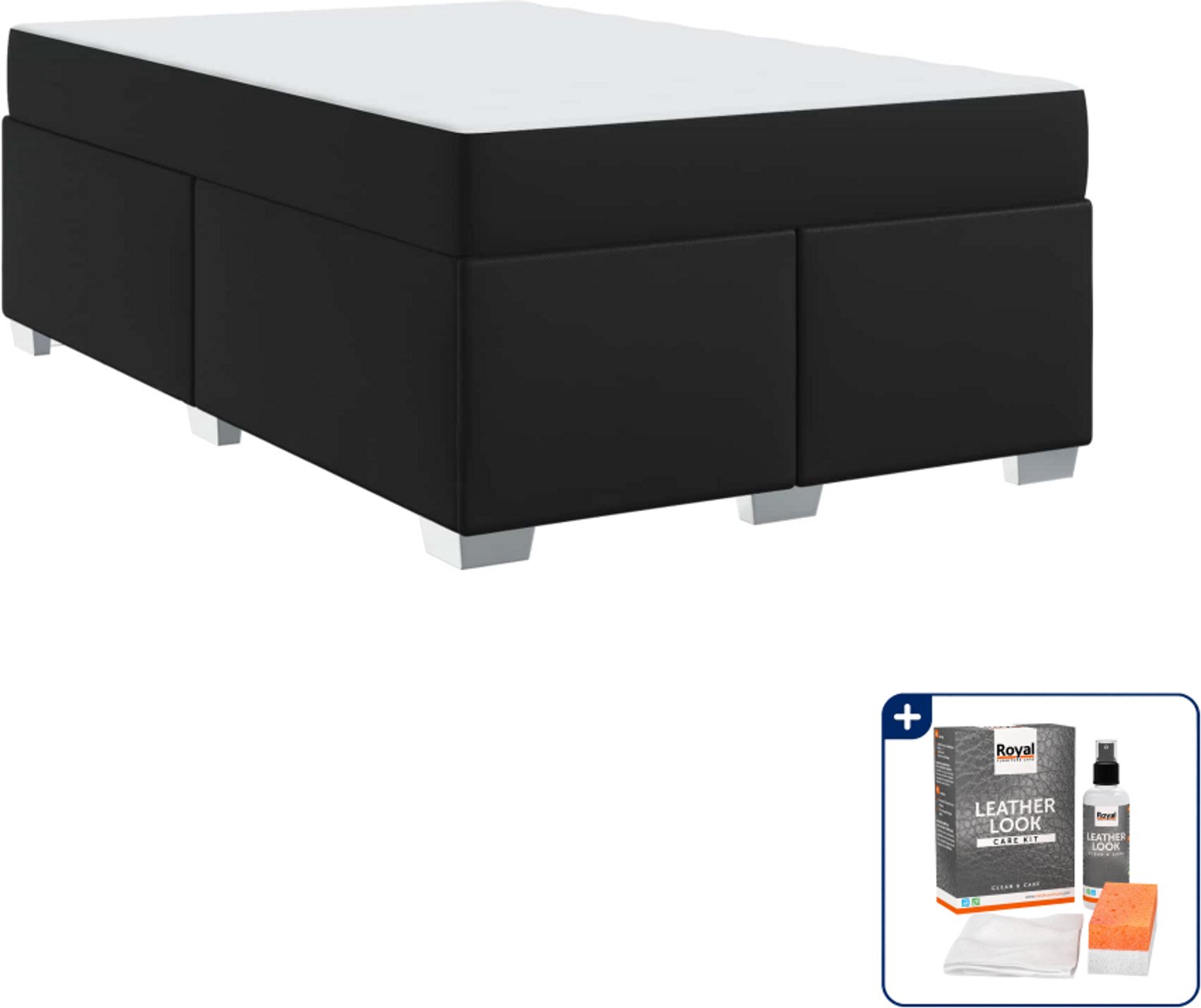 vidaXL bed met matras - 120 x 200 cm - zwart - Inclusief onderhoudsset voor kunstleer 150 ml Grijs