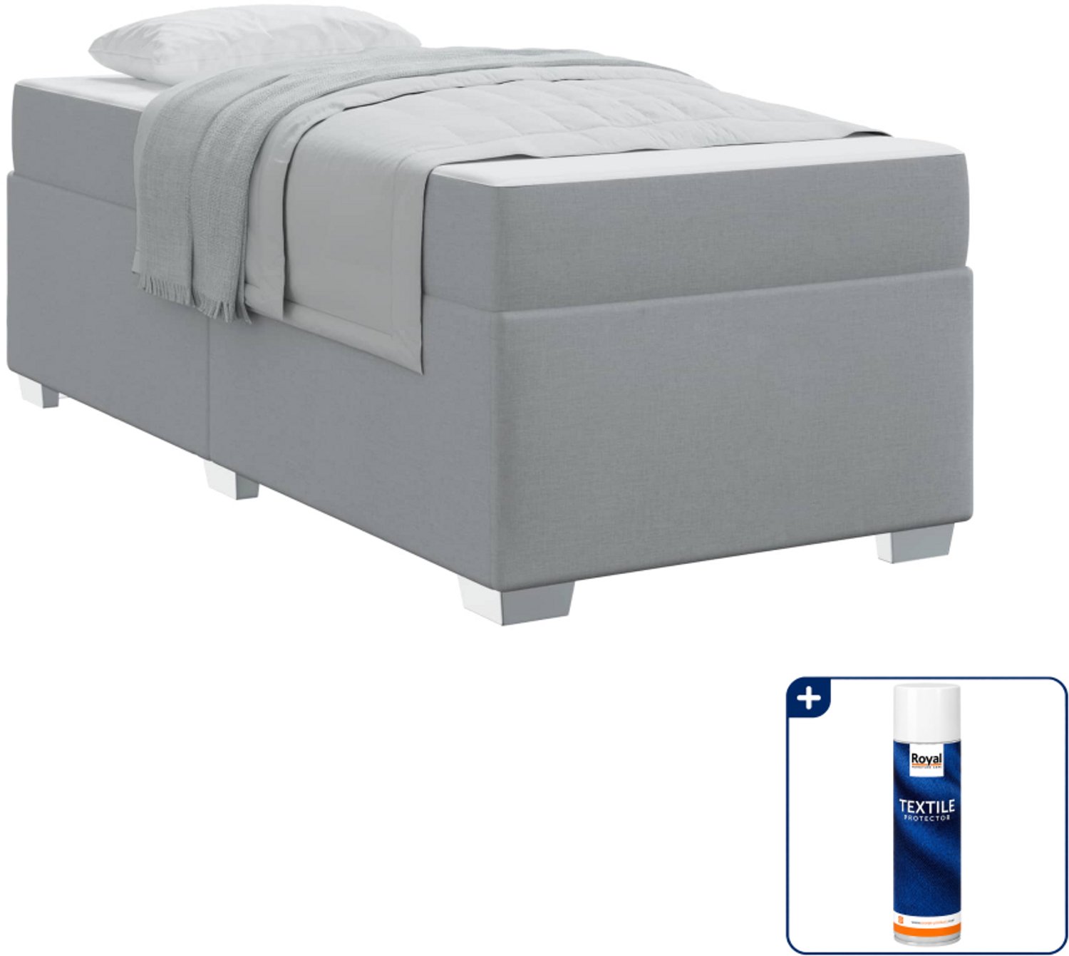 vidaXL Bedframe met matras - 100 x 200 cm - stof - lichtgrijs - Inclusief textielbeschermer 500 ml Bruin