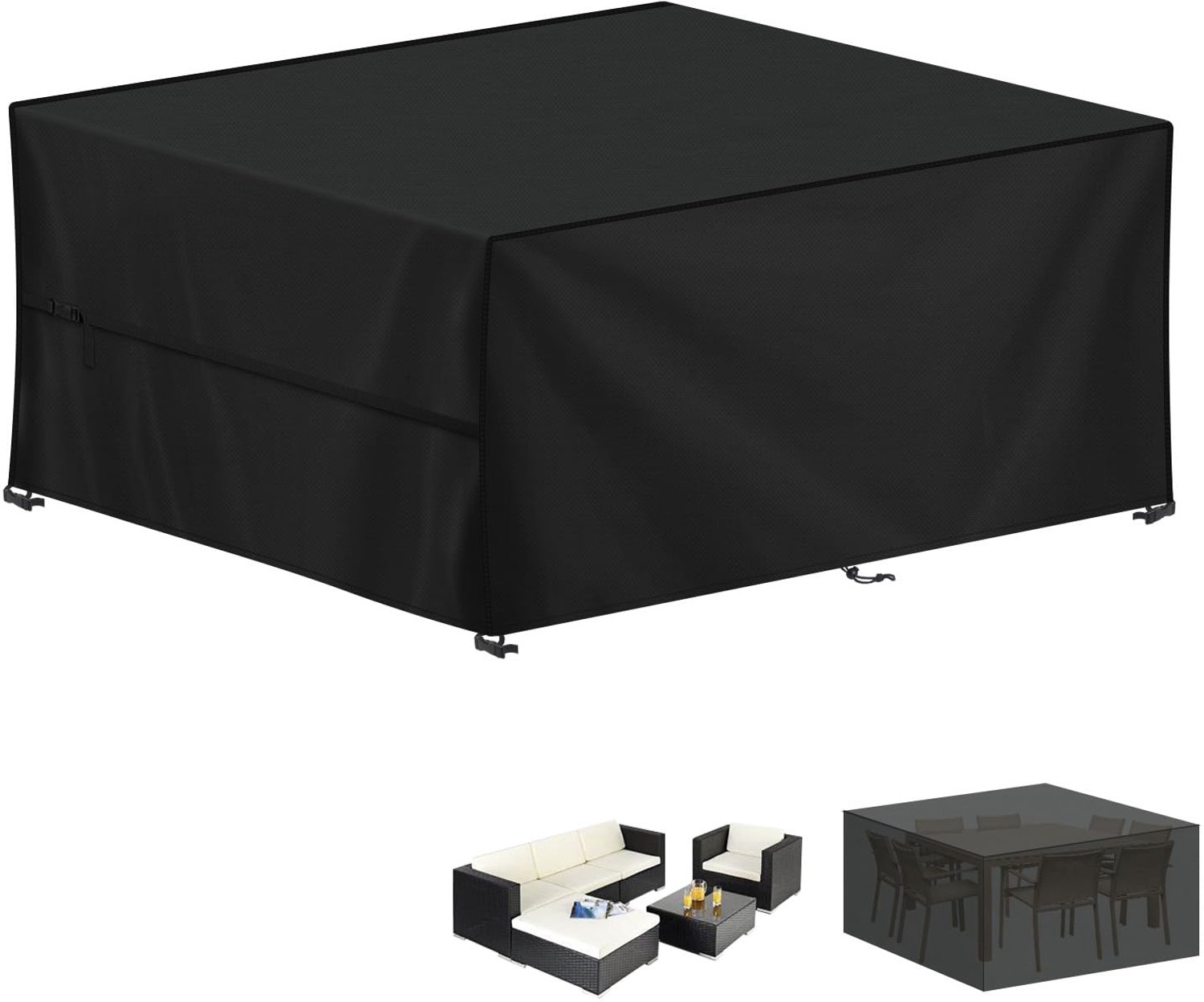 Famanu Waterdichte hoes voor tuinmeubelen, winddichte afdekking van 420D Oxford-stof, beschermhoes voor tuintafels en terrasmeubels, 250x200x80 cm, biedt uitstekende bescherming tegen weersinvloeden zwart