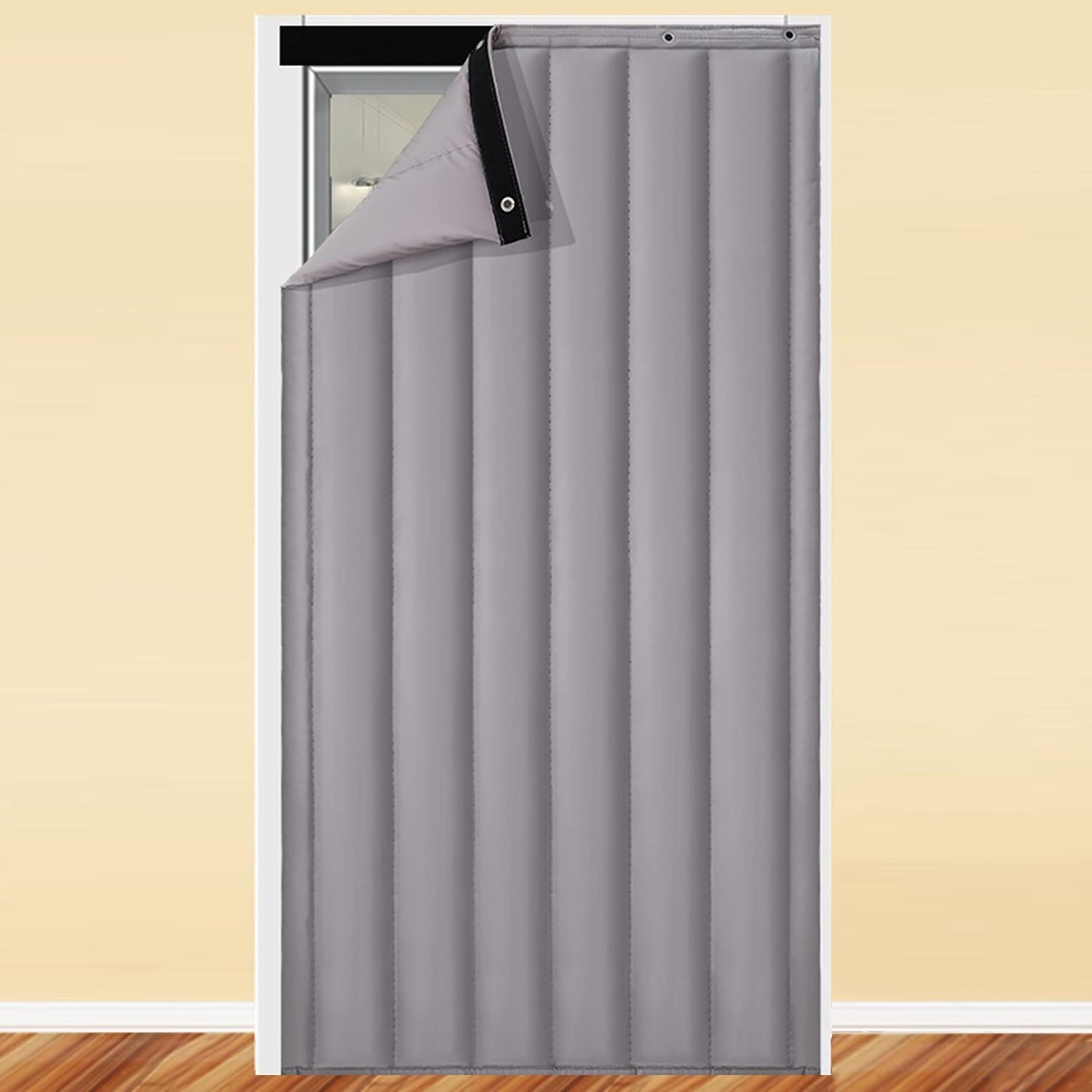 Famanu Thermisch deurgordijn voor geluidsreductie en isolatie, 90 x 200 cm, grijs, wind- waterdicht, zware belasting voor optimale bescherming tegen kou en geluid
