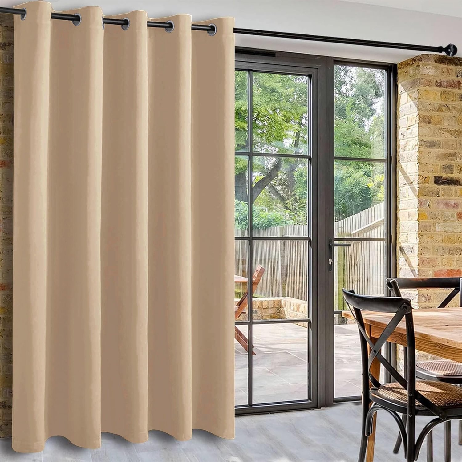 Famanu Verduisteringsgordijn Biscotti Beige, thermisch en geluidswerend, met afmetingen van 213 x 203 cm, ideaal voor slaapkamer en kantoor, biedt lichtdichtheid en privacy