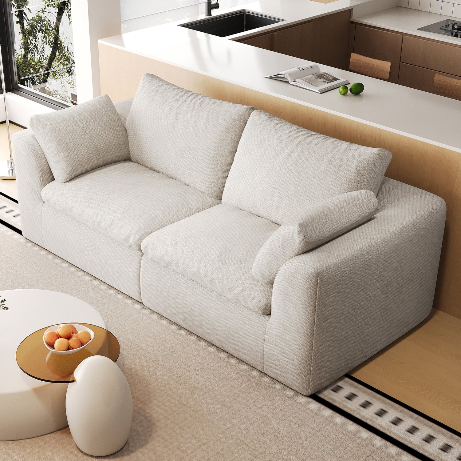 STILVORA Zitbank 180 x 90 x 83 cm - Comfortabele 2-Zitsbank met Zachte Schuimvulling - Voor de Woonkamer - Linnen - Beige Wit