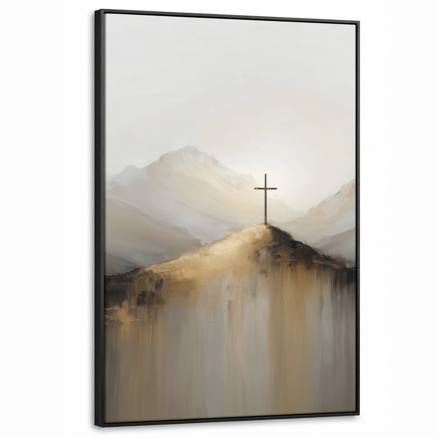 Canvas Schilderij met Baklijst XXL Canvas Schilderij met Baklijst 80x120cm - Heuvels - Abstract - Kruis - Christendom - Muurdecoratie woonkamer - Slaapkamer decoratie - Kamer accessoires - Schilderijen op canvas met lijst groot