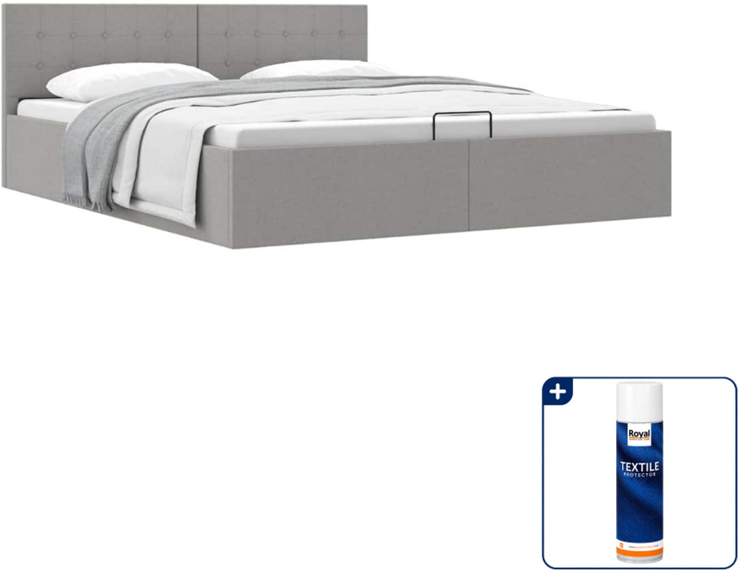 vidaXL bedframe met opbergruimte - Queensize 160 x 200 cm - lichtgrijs - Inclusief textielbeschermer 500 ml Bruin