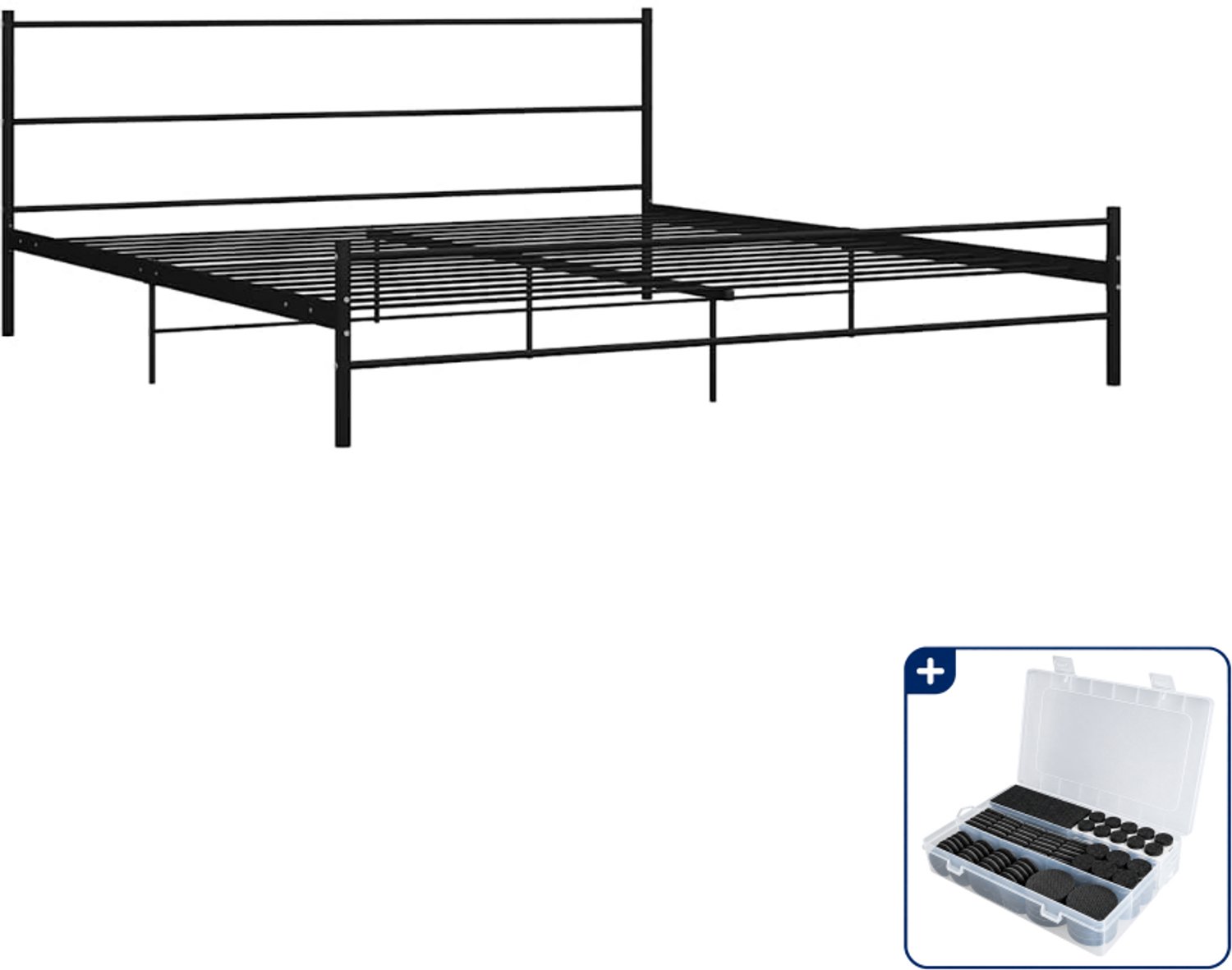 vidaXL bedframe - 200 x 200 cm - metaal - zwart - Inclusief antikrasvilt 177-delig
