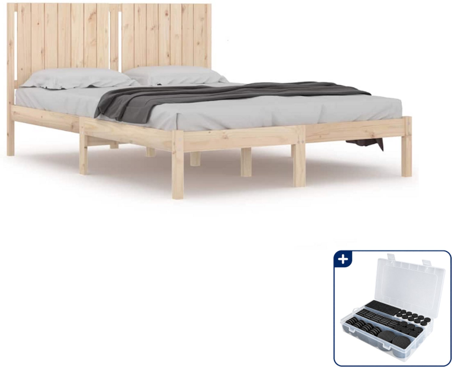 vidaXL Queensize bedframe - 160 x 200 cm - massief grenenhout - Inclusief antikrasvilt 177-delig Bruin