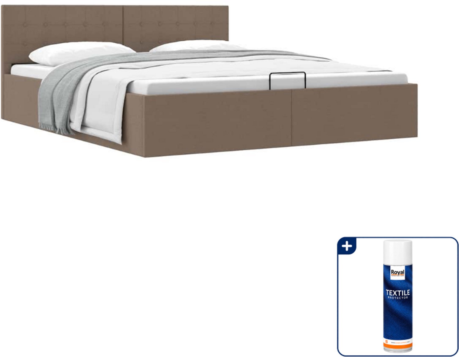 vidaXL bedframe met opbergruimte - Kingsize - 180 x 200 cm - taupe - Inclusief textielbeschermer 500 ml Bruin
