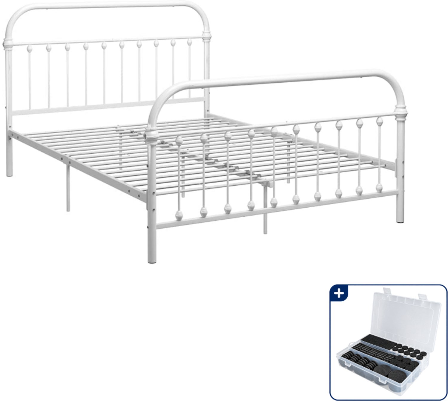vidaXL Queensize bedframe - 160 x 200 cm - wit - Inclusief antikrasvilt 177-delig