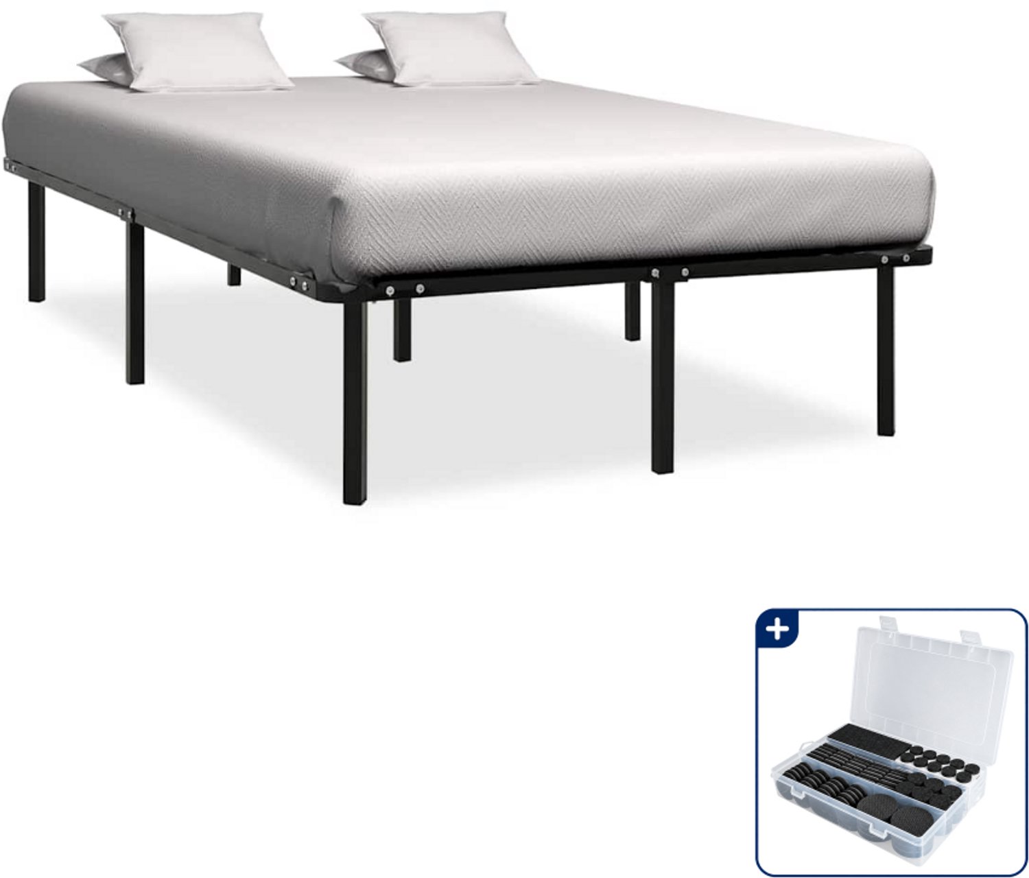 vidaXL bedframe - 120 x 200 cm - metaal - zwart - Inclusief antikrasvilt 177-delig