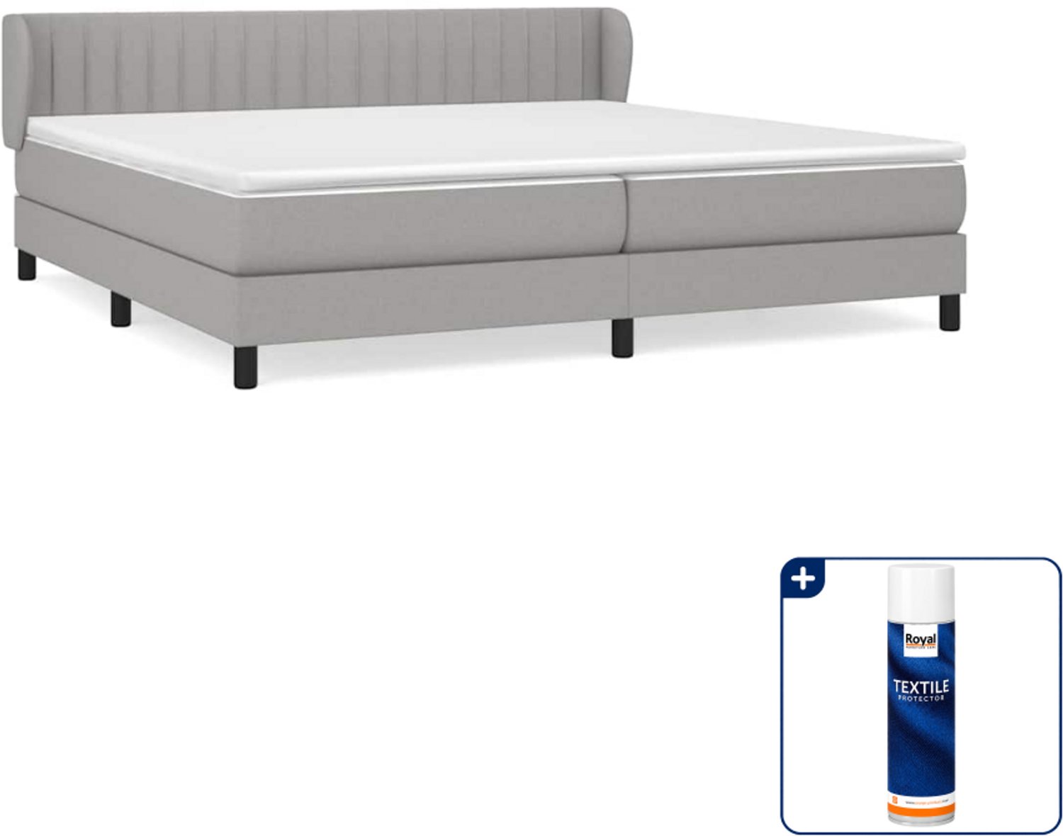 vidaXL Super kingsize boxspring met matras 200 x 200 cm - lichtgrijs - Inclusief textielbeschermer 500 ml