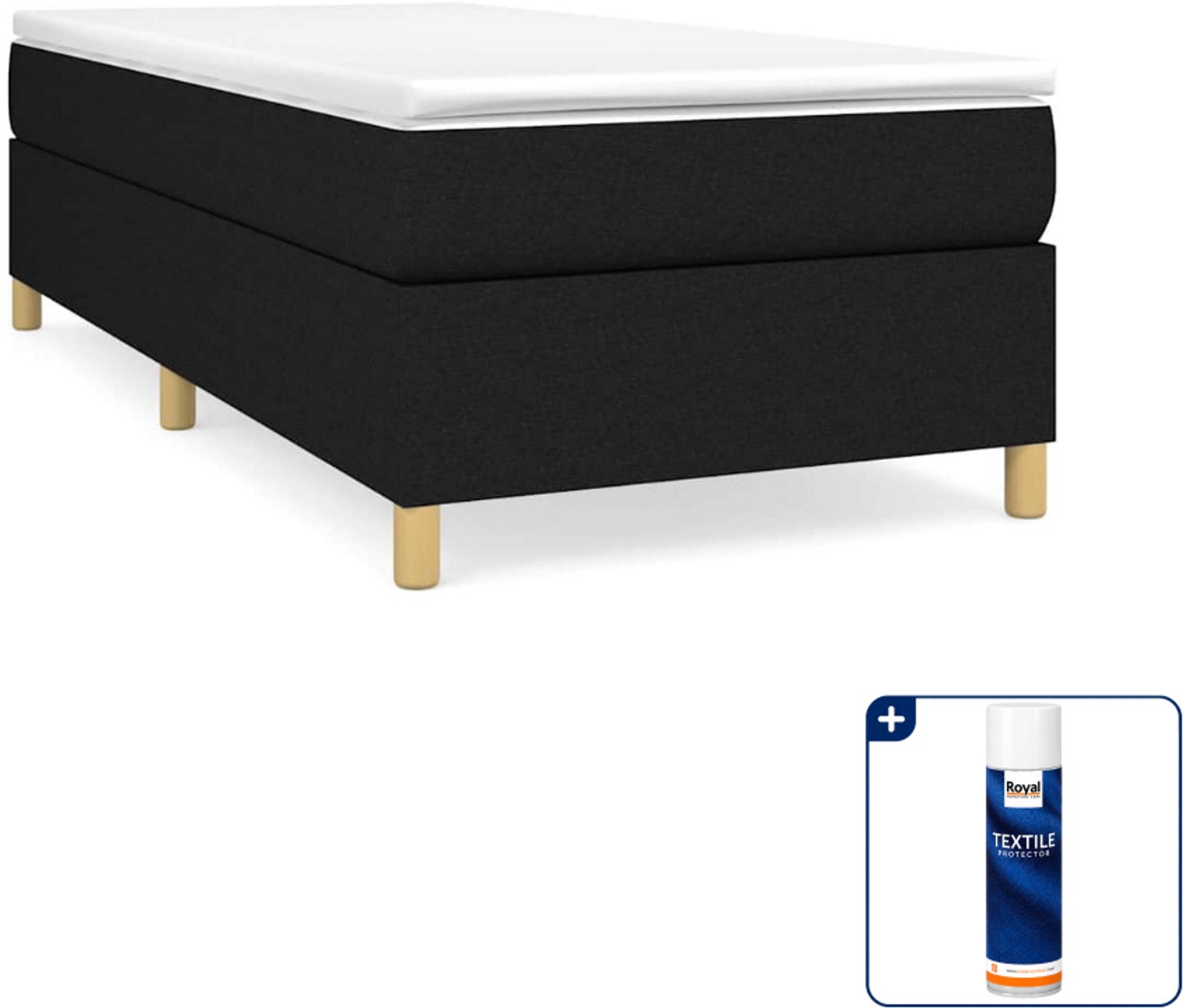 vidaXL boxspring bed - 90 x 200 cm - stof - zwart - Inclusief textielbeschermer 500 ml