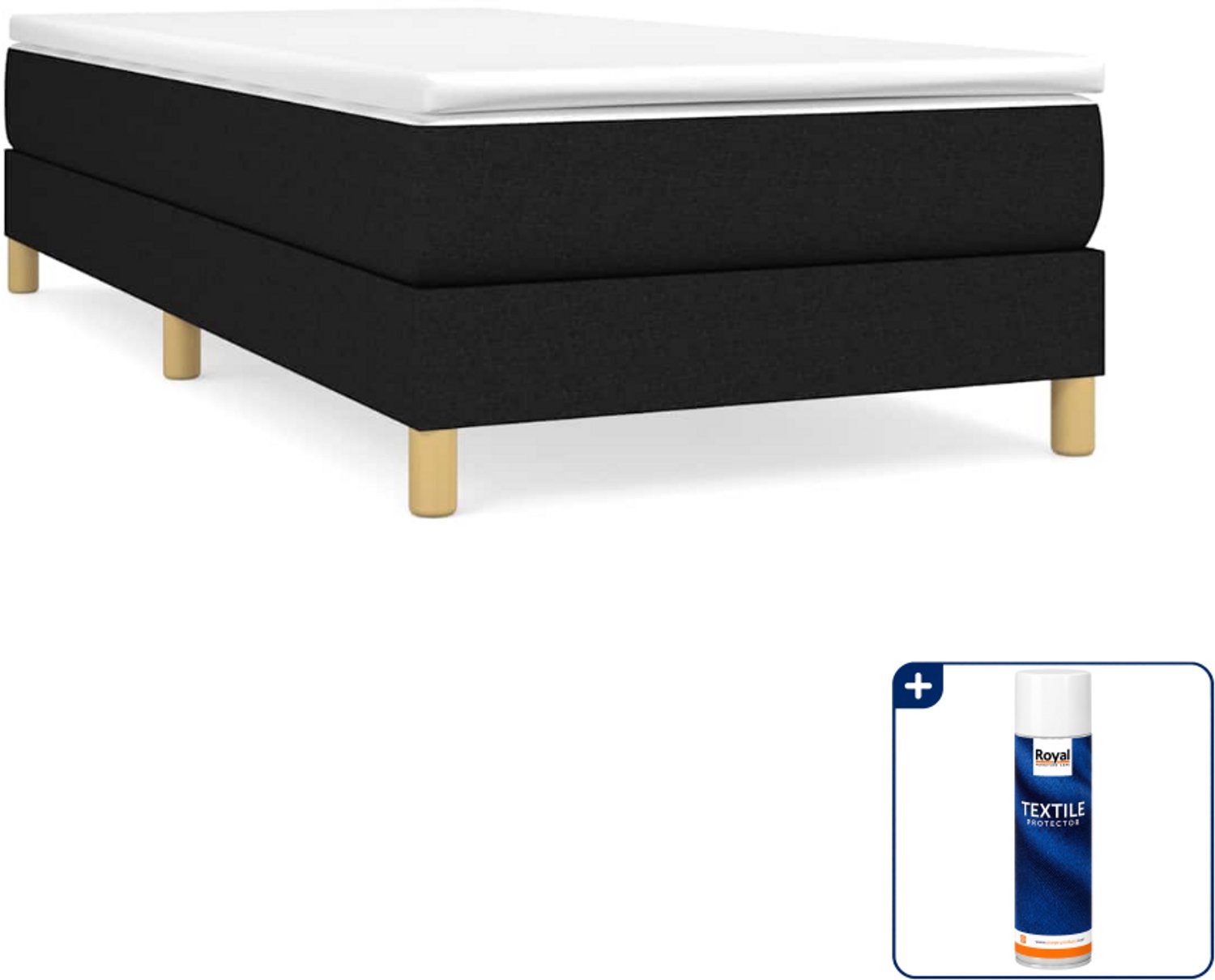 vidaXL boxspring bed - 90 x 200 cm - stof - zwart - Inclusief textielbeschermer 500 ml Grijs