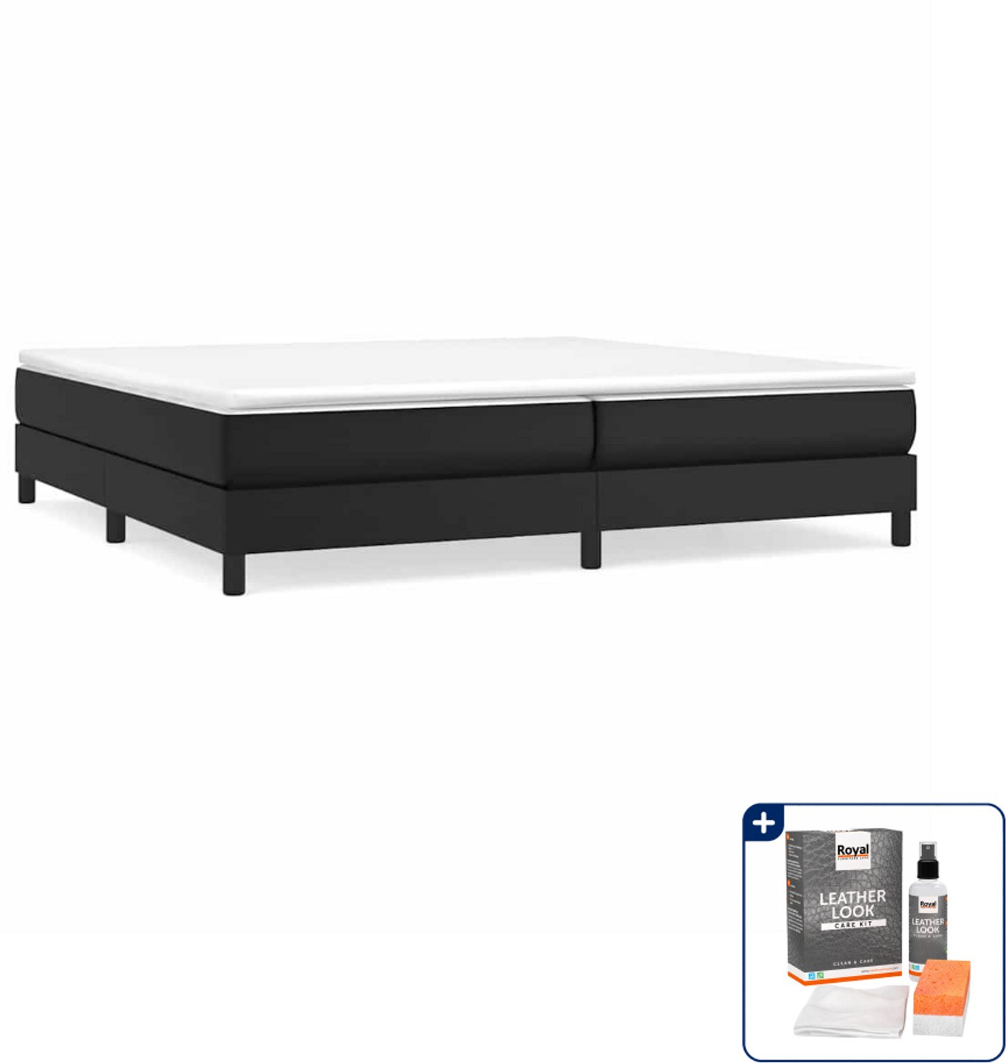 vidaXL boxspring bed - 200 x 200 cm - kunstleer - zwart - Inclusief onderhoudsset voor kunstleer 150 ml Crème