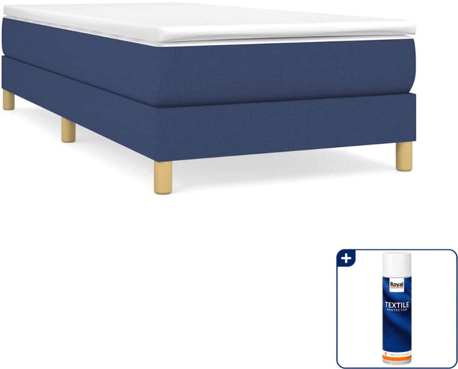 vidaXL boxspring bed - 80 x 200 cm - stof - blauw - Inclusief textielbeschermer 500 ml Crème