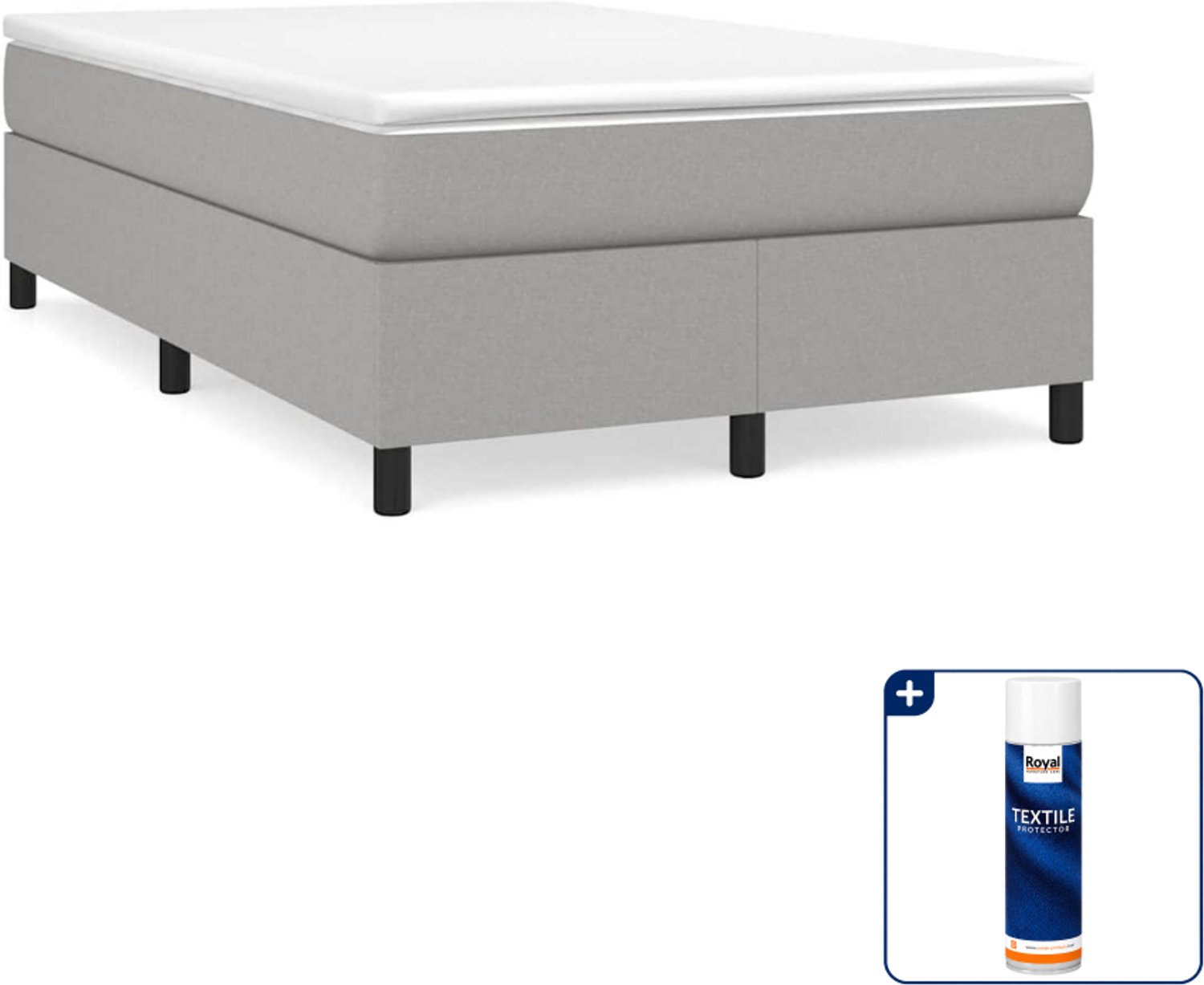 vidaXL boxspring bed - 120 x 200 cm - stof - lichtgrijs - Inclusief textielbeschermer 500 ml