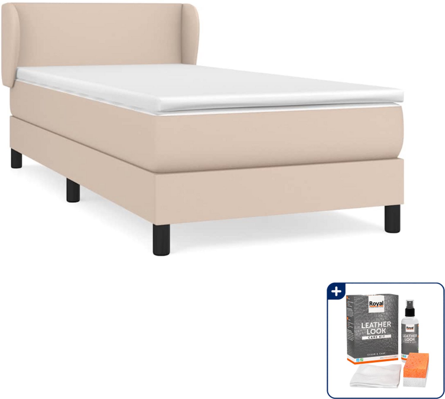 vidaXL boxspring met matras 100 x 200 cm - kunstleer - cappuccino - Inclusief onderhoudsset voor kunstleer 150 ml Bruin