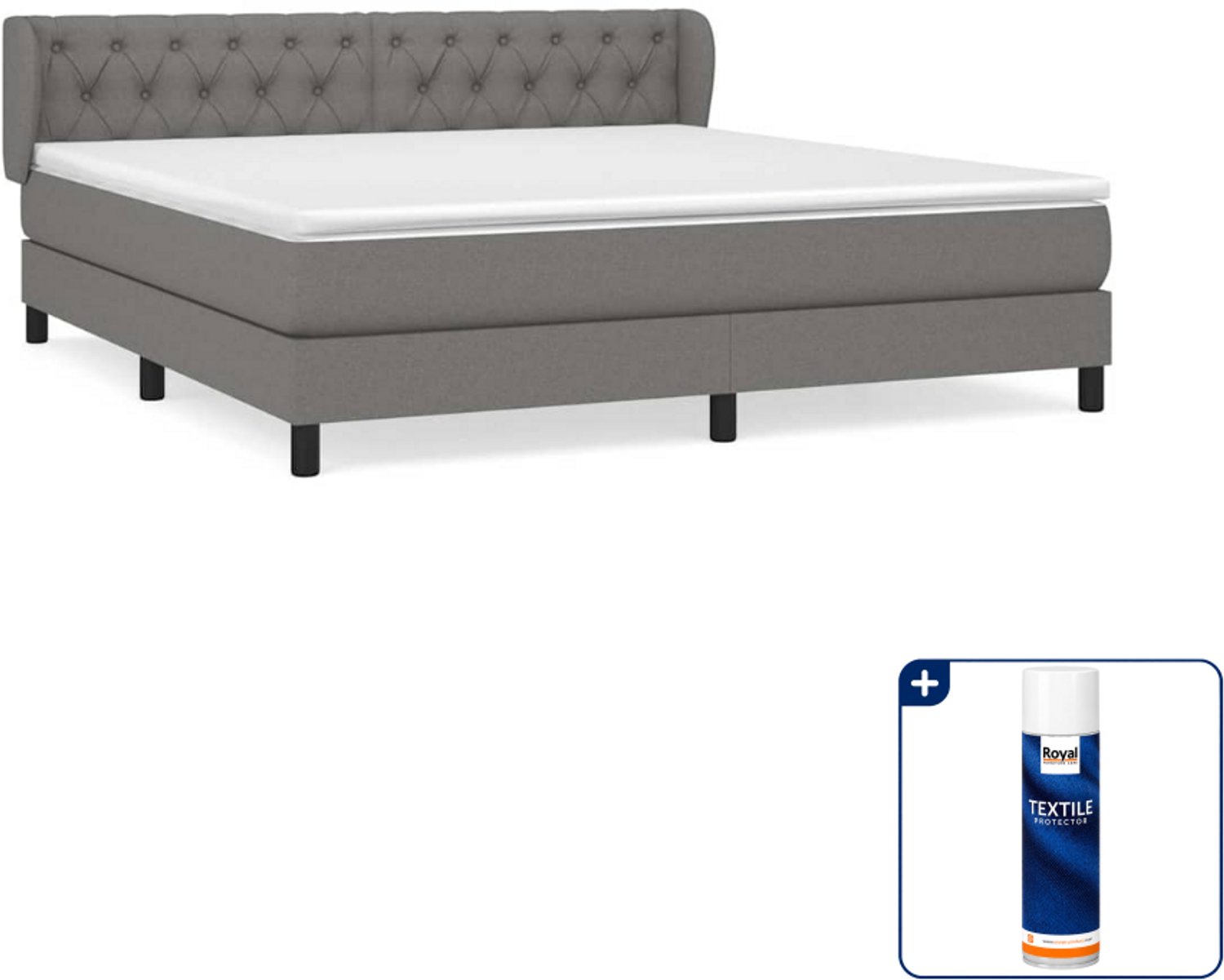 vidaXL boxspring - Queensize - 160 x 200 cm - donkergrijs - Inclusief textielbeschermer 500 ml