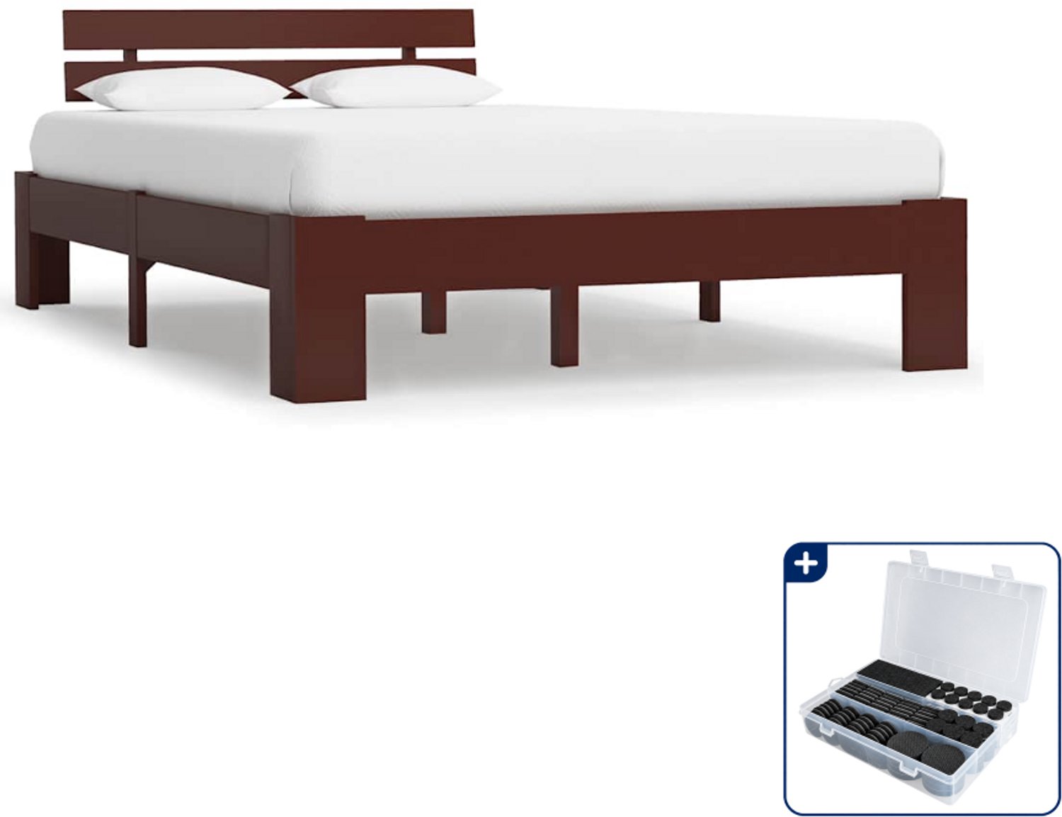 vidaXL bedframe - 120 x 200 cm - massief grenenhout - donkerbruin - Inclusief antikrasvilt 177-delig