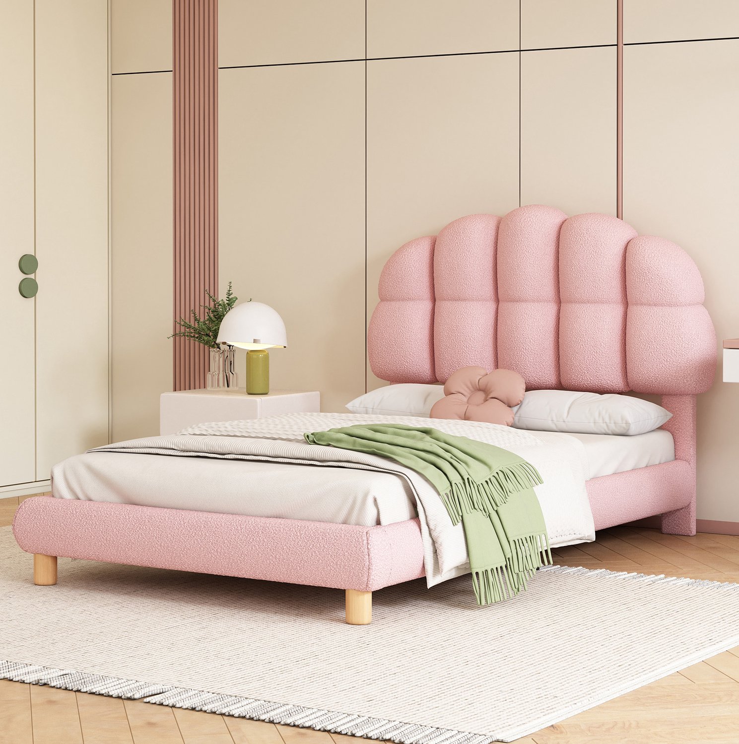 Maisentiel Roze gestoffeerd eenpersoonsbed 90 x 200 cm met lattenbodem en verstelbaar hoofdbord
