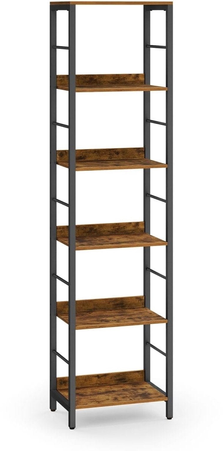 Klarven Boekenkast Bruin-Zwart - Boekenkast Kind - Boekenkastje - Bookcase - Open Kast met Planken - Kantelbeveiliging - 30x30x178 cm