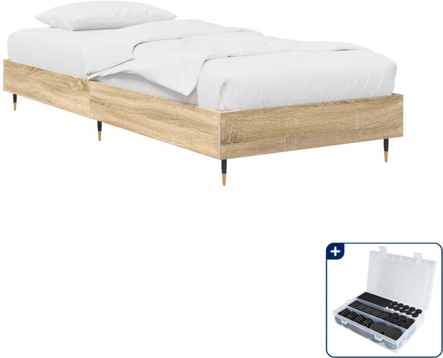 vidaXL Bedframe - 80 x 200 cm - bewerkt hout - sonoma eiken - Inclusief antikrasvilt 177-delig Bruin