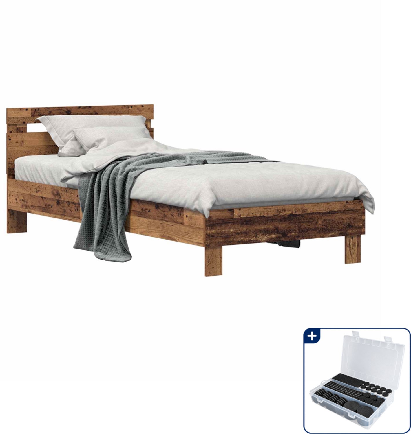 vidaXL bedframe - 75 x 190 cm - bewerkt hout - oudhout - Inclusief antikrasvilt 177-delig Bruin
