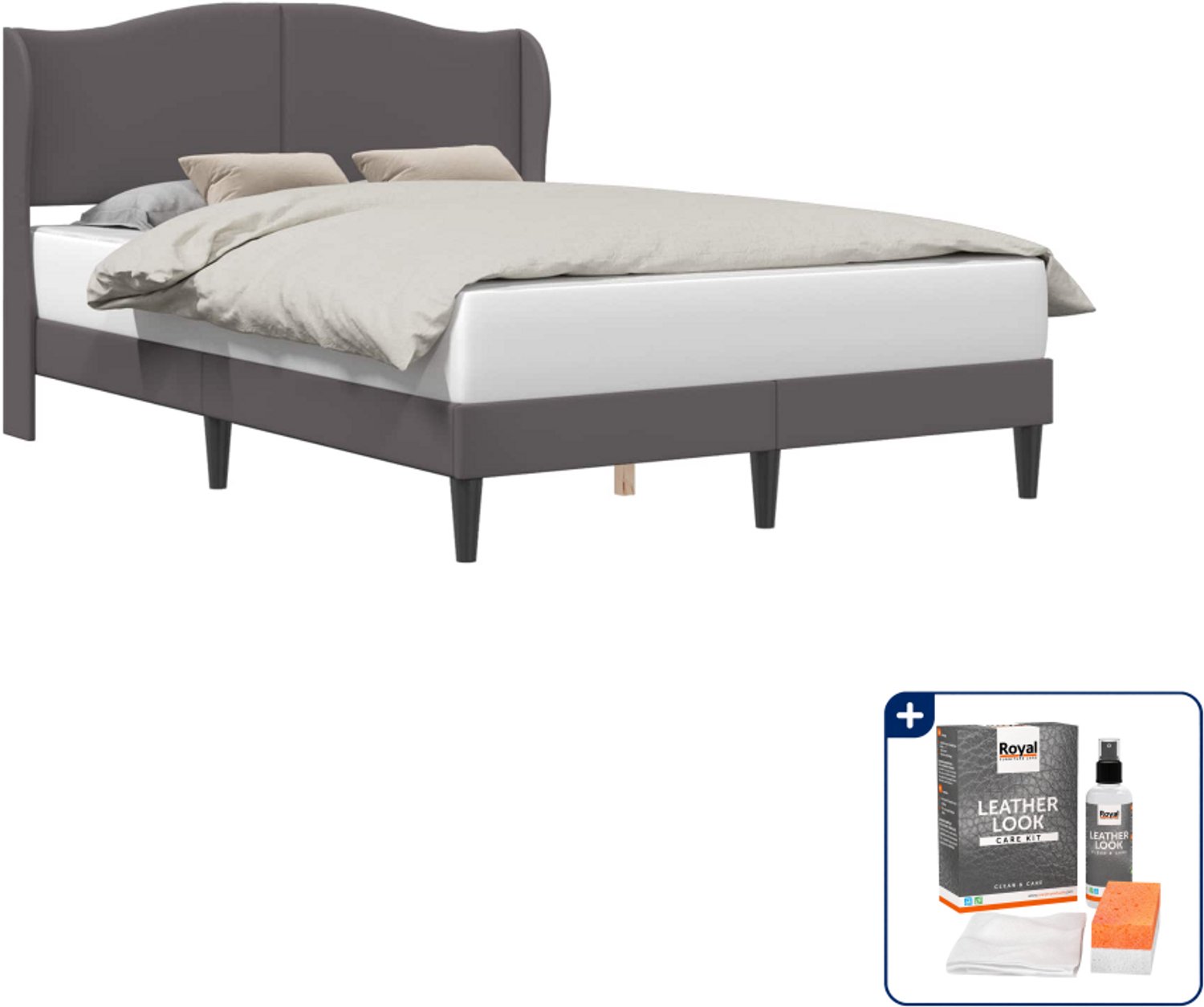 vidaXL bedframe - Small double - 140 x 200 cm - grijs - Inclusief onderhoudsset voor kunstleer 150 ml
