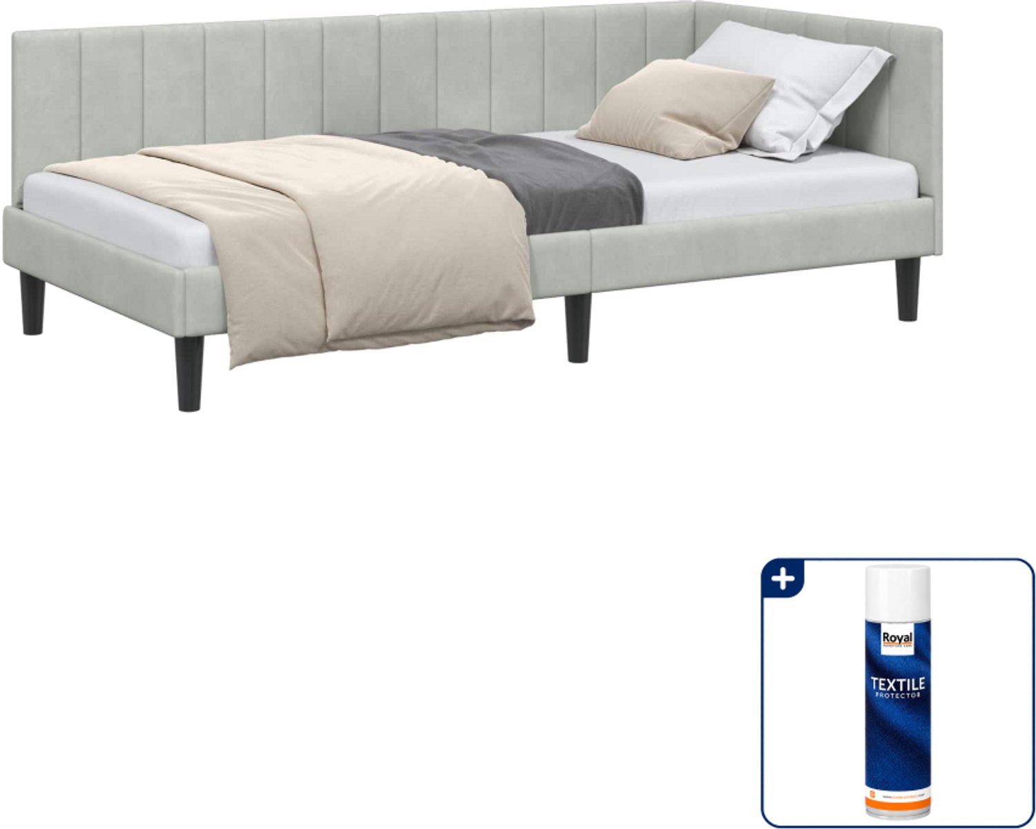 vidaXL hoekbedframe - 90 x 190 cm - fluweel - lichtgrijs - Inclusief textielbeschermer 500 ml