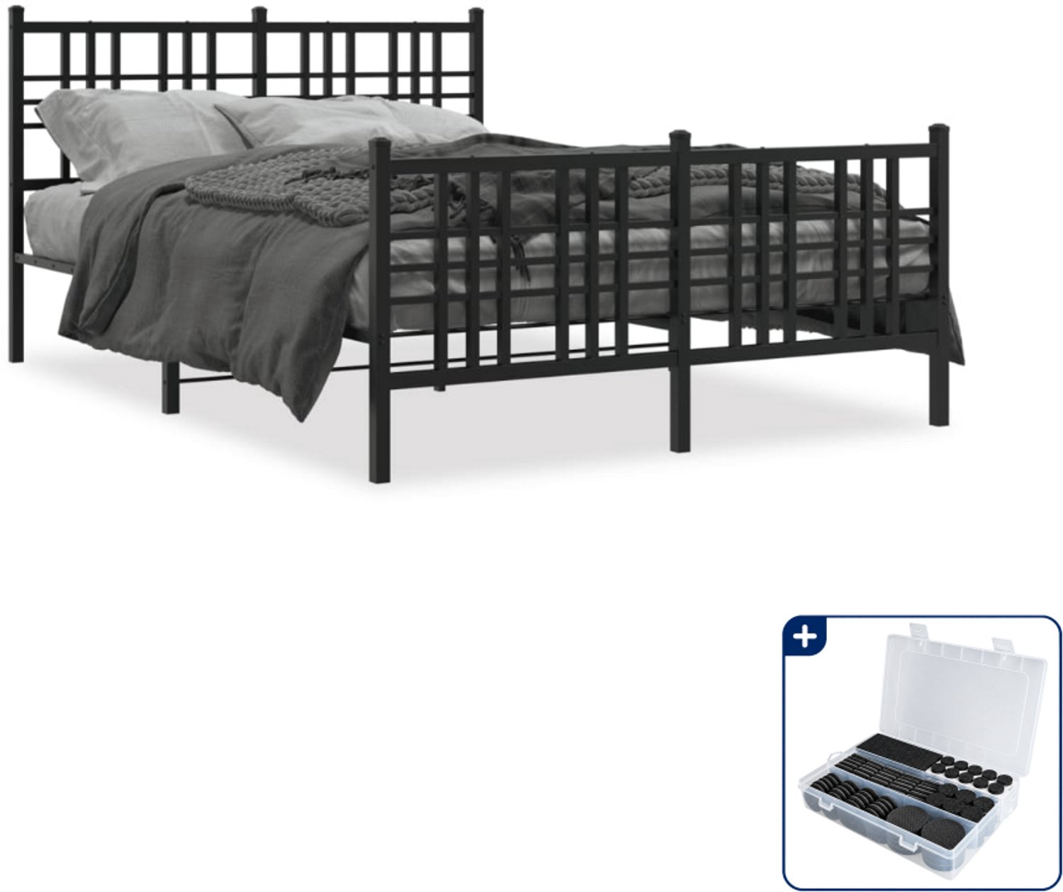 vidaXL bedframe - 137 x 190 cm - staal - zwart - Inclusief antikrasvilt 177-delig