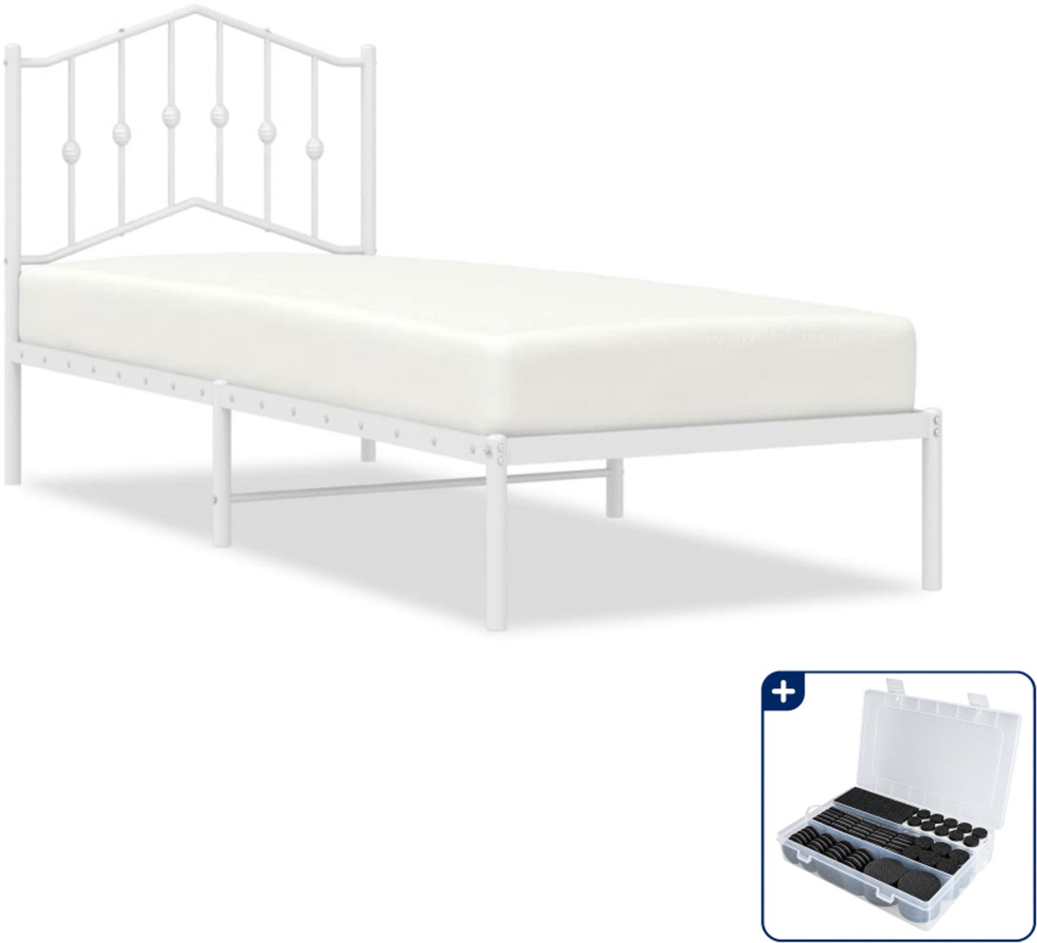 vidaXL Bedframe - 90 x 190 cm - staal - wit - Inclusief antikrasvilt 177-delig