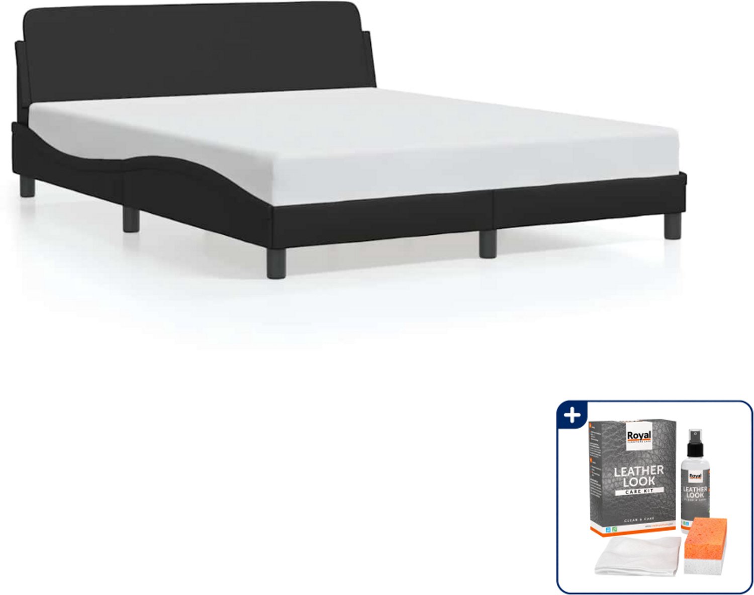 vidaXL Dover bedframe - 152 x 203 cm - kunstleer - zwart - Inclusief onderhoudsset voor kunstleer 150 ml