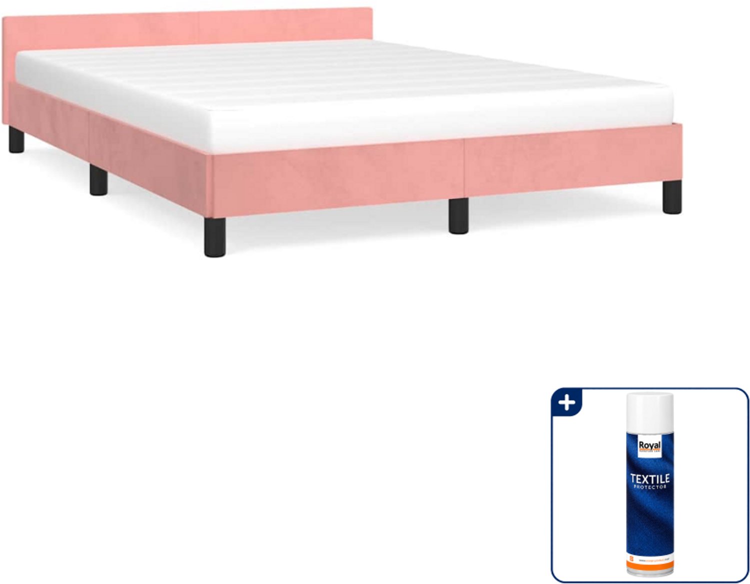vidaXL bedframe - Small double - 140 x 200 cm - fluweel - roze - Inclusief textielbeschermer 500 ml