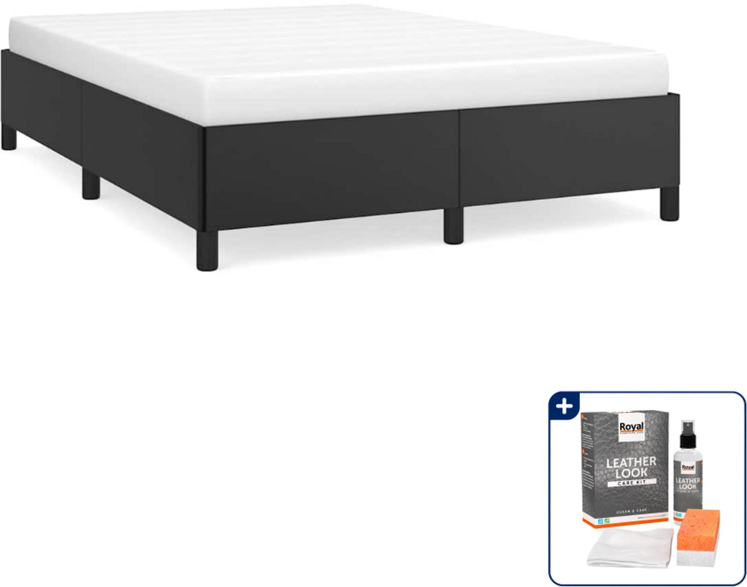 vidaXL Bedframe Small double 140 x 200 cm - kunstleer - zwart - Inclusief onderhoudsset voor kunstleer 150 ml
