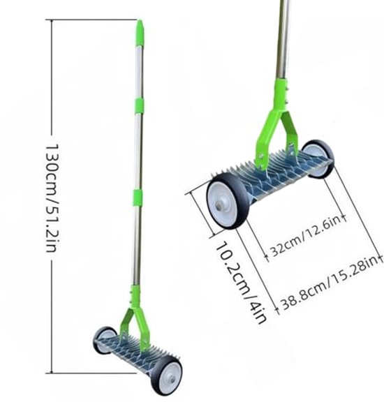 Robuuste Gazonhark met Wielen en Lange Handgreep voor Tuinonderhoud — afbeelding 4