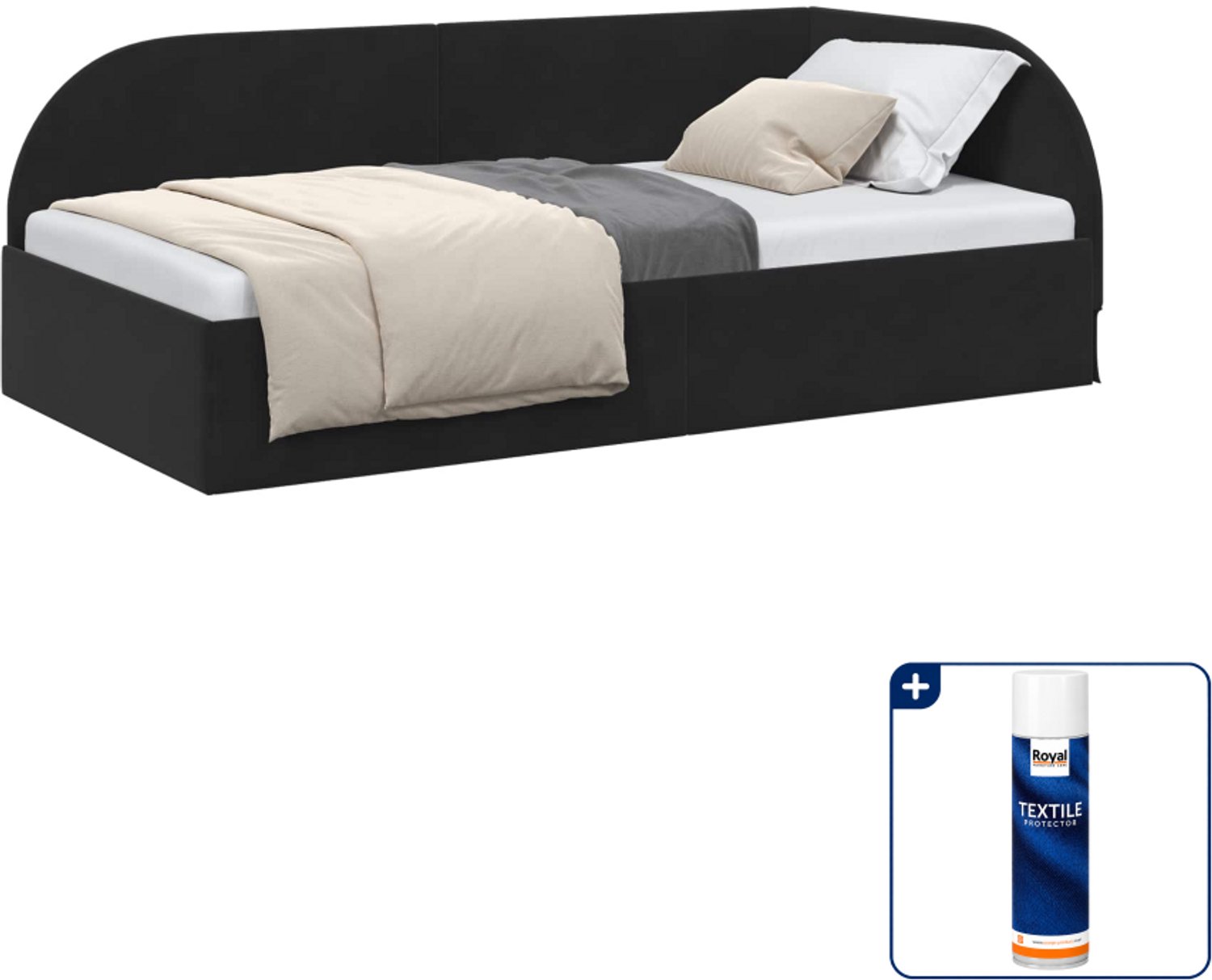 vidaXL hoekbedframe - 90 x 200 cm - fluweel - zwart - Inclusief textielbeschermer 500 ml