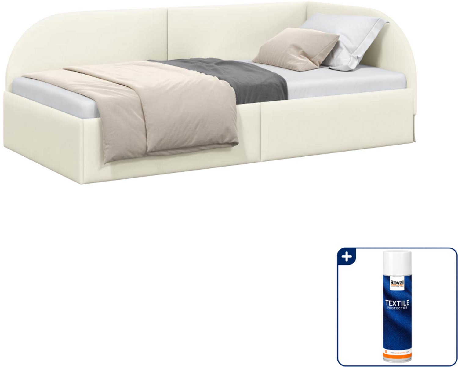 vidaXL hoekbedframe - 90 x 200 cm - fluweel - crème - Inclusief textielbeschermer 500 ml
