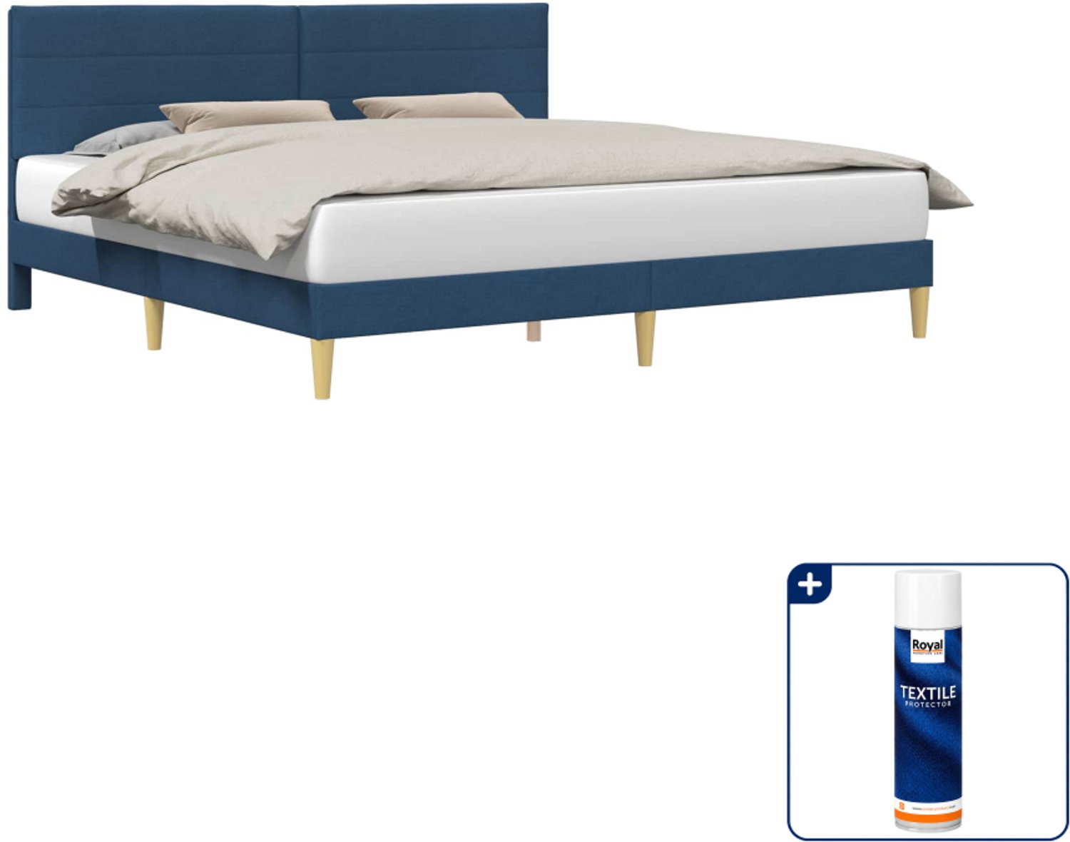 vidaXL bedframe met hoofdeinde - Kingsize - 180 x 200 cm - blauw - Inclusief textielbeschermer 500 ml