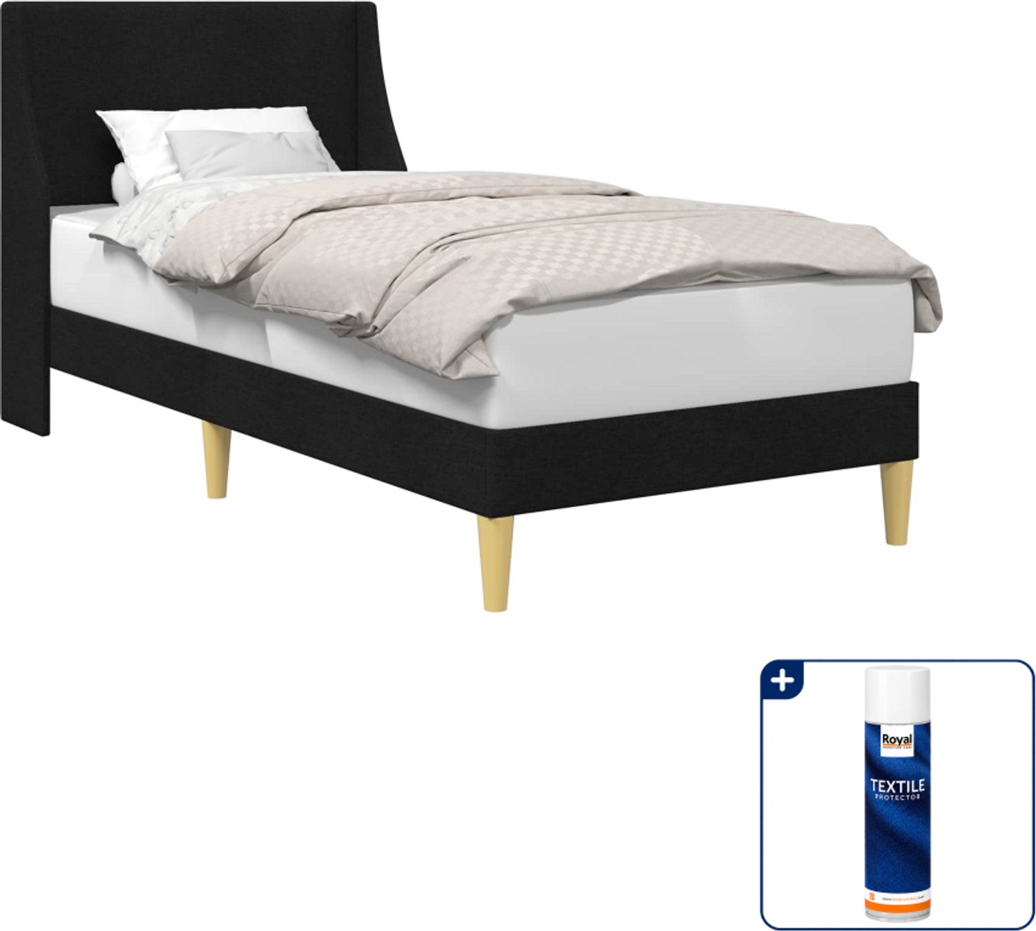 vidaXL Bedframe - 90 x 200 cm - stof - zwart - Inclusief textielbeschermer 500 ml