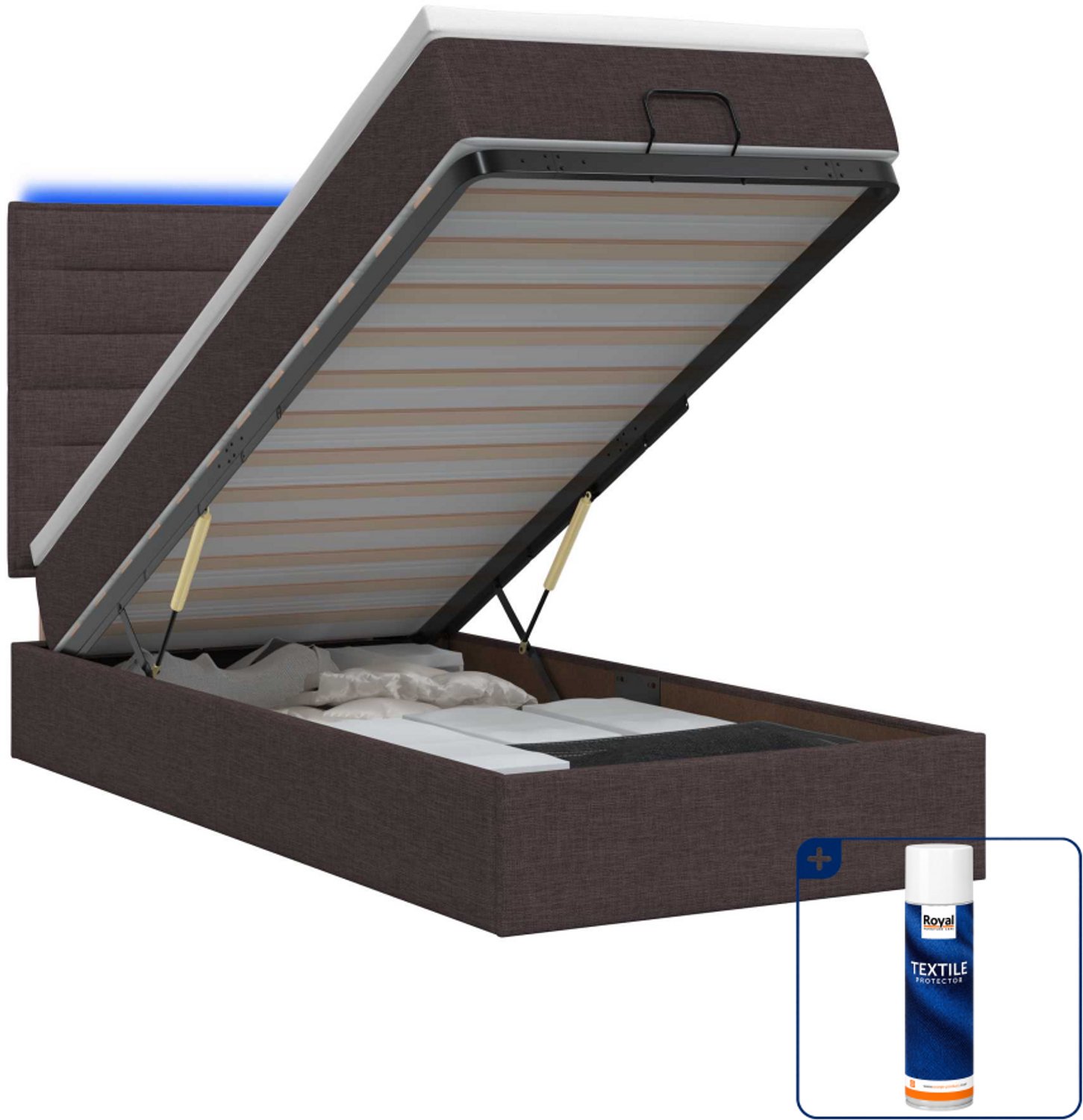 vidaXL ottoman bed - 90 x 190 cm - donkerbruin - Inclusief textielbeschermer 500 ml
