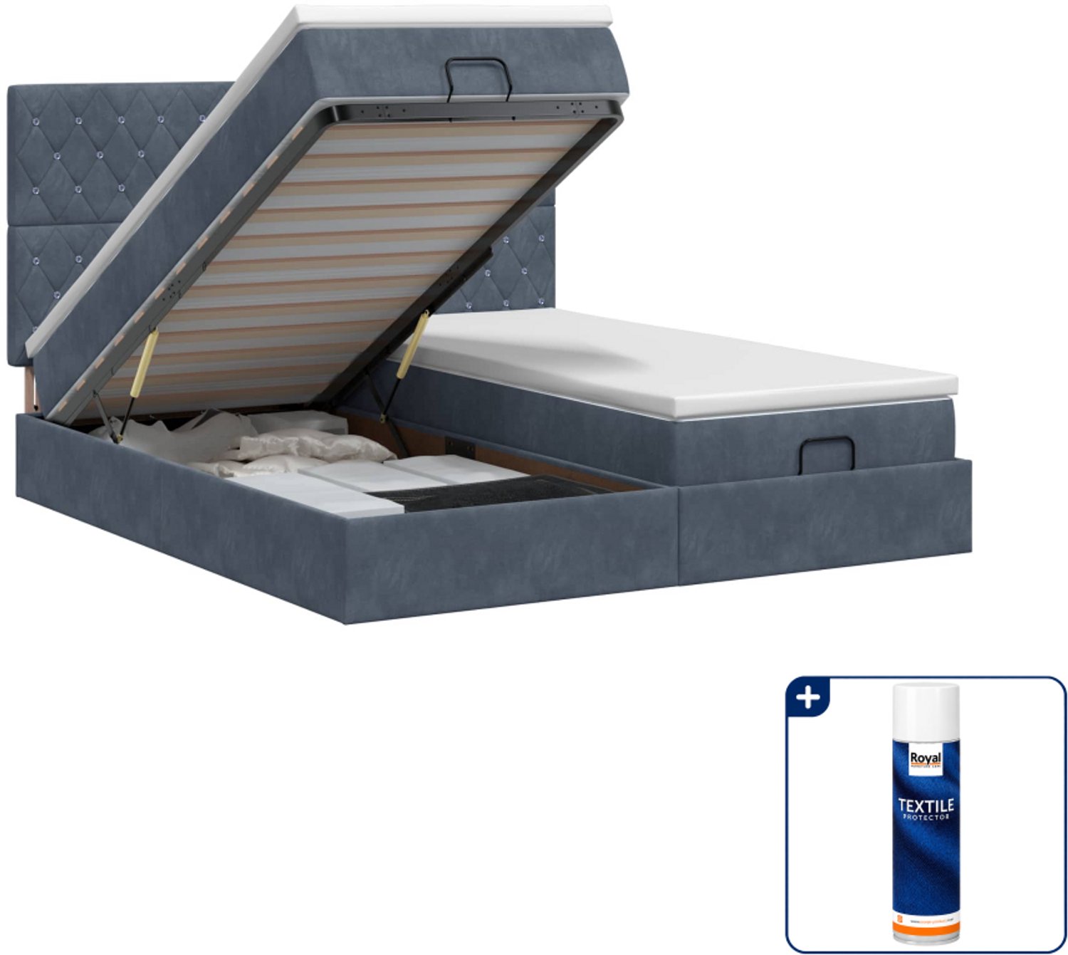 vidaXL queensize ottoman bed met matras 2 st - 160 x 200 cm - grijs - Inclusief textielbeschermer 500 ml Donker Grijn