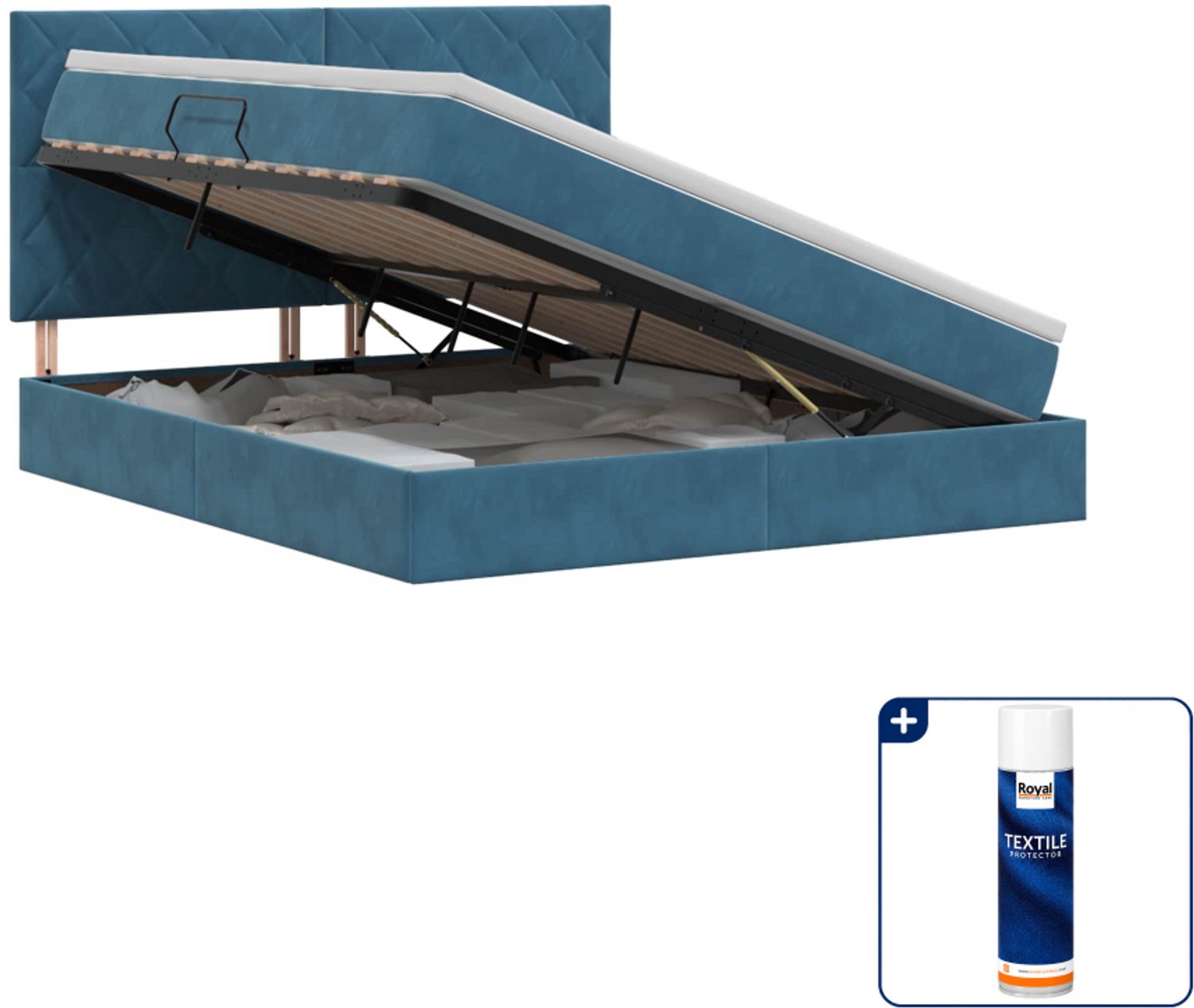vidaXL opbergbed met matras - queensize - 160 x 200 cm - donkerblauw - Inclusief textielbeschermer 500 ml
