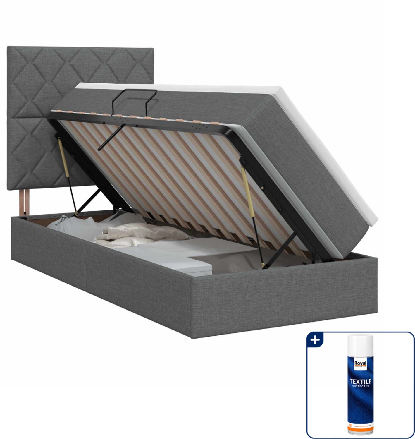 vidaXL opbergbed met matras - 100 x 200 cm - kunstleer - donkergrijs - Inclusief textielbeschermer 500 ml Donker Grijn