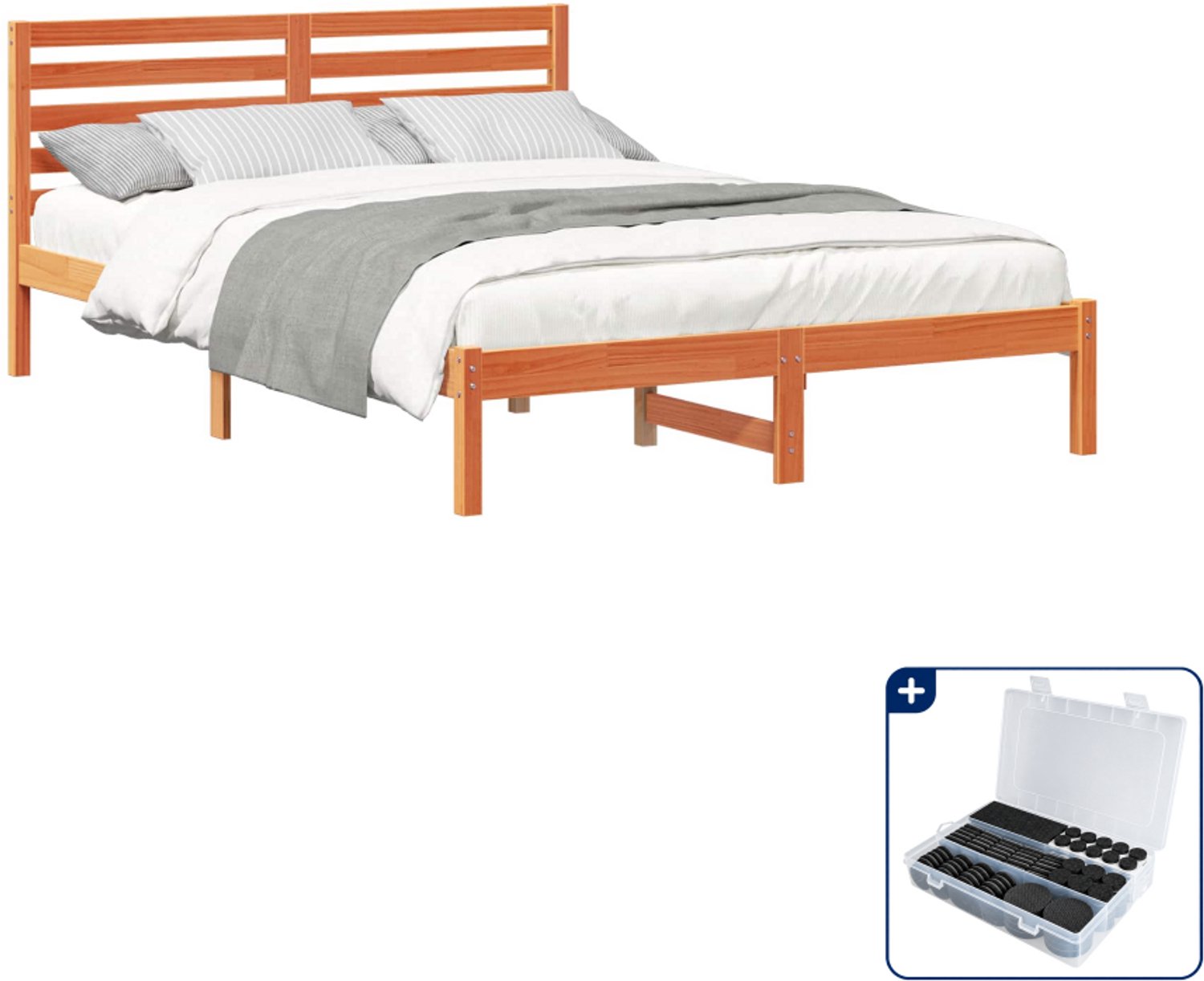 vidaXL bedframe - Small double - 140 x 220 cm - wasbruin - Inclusief antikrasvilt 177-delig