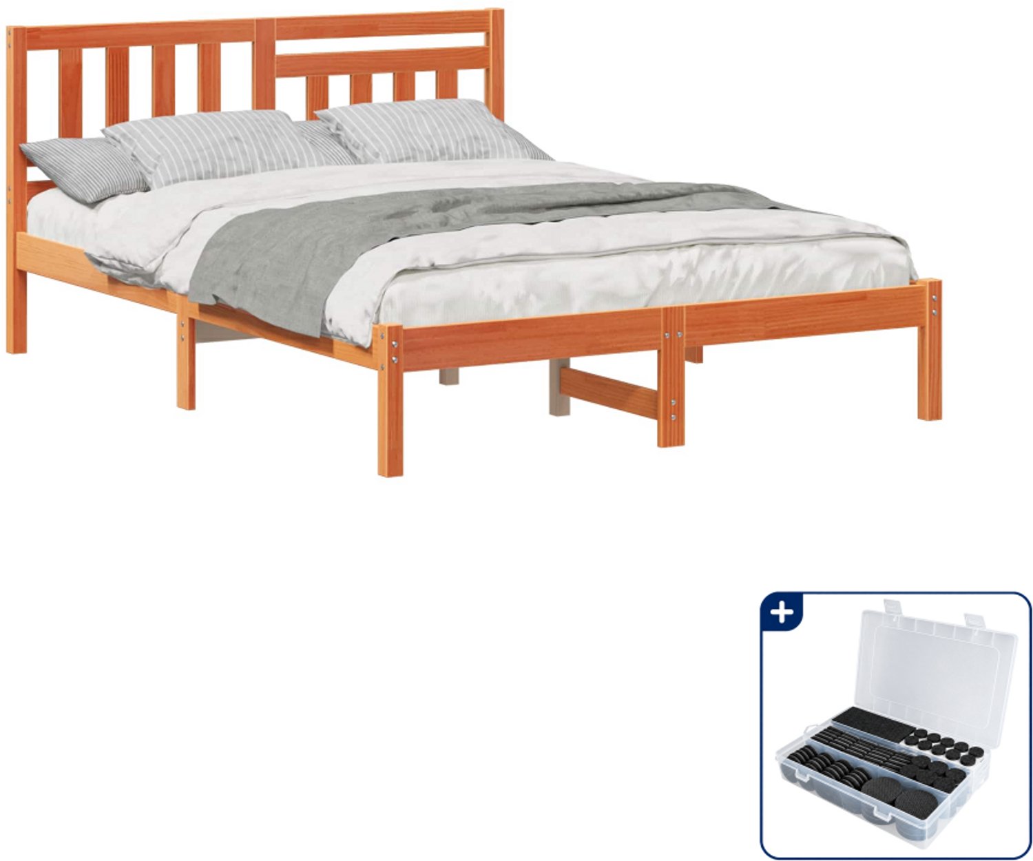 vidaXL Bedframe - 120 x 190 cm - massief grenenhout - wasbruin - Inclusief antikrasvilt 177-delig